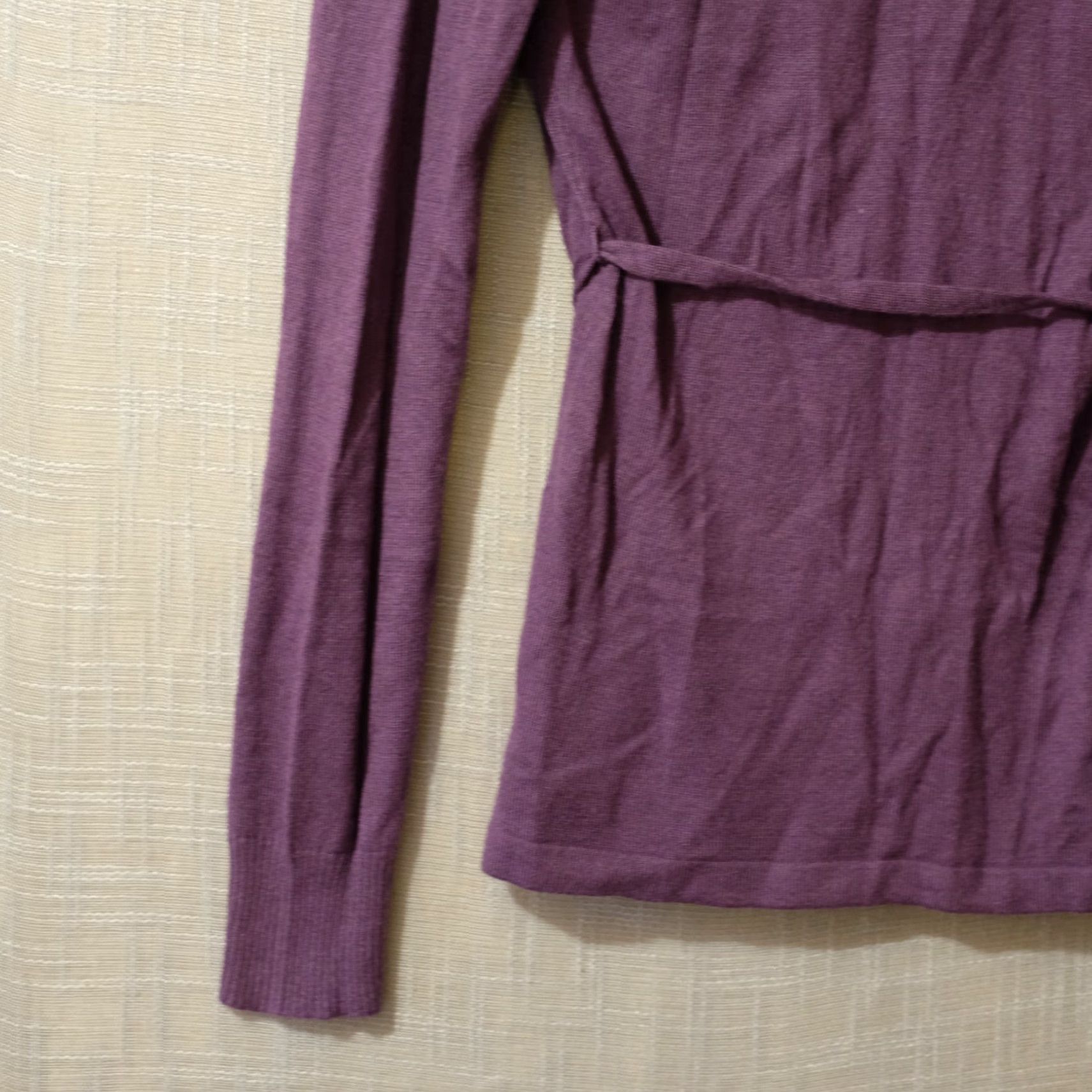 Merona VINTAGE Merona Cardigan Open Front Lightweight Womens M Purple Ruffle Trim Belted, Knit, Nylon/Rayon, Slim, Regular, Long Sleeve, Shirt? Size M / US 6-8 / IT 42-44 - 6 Thumbnail