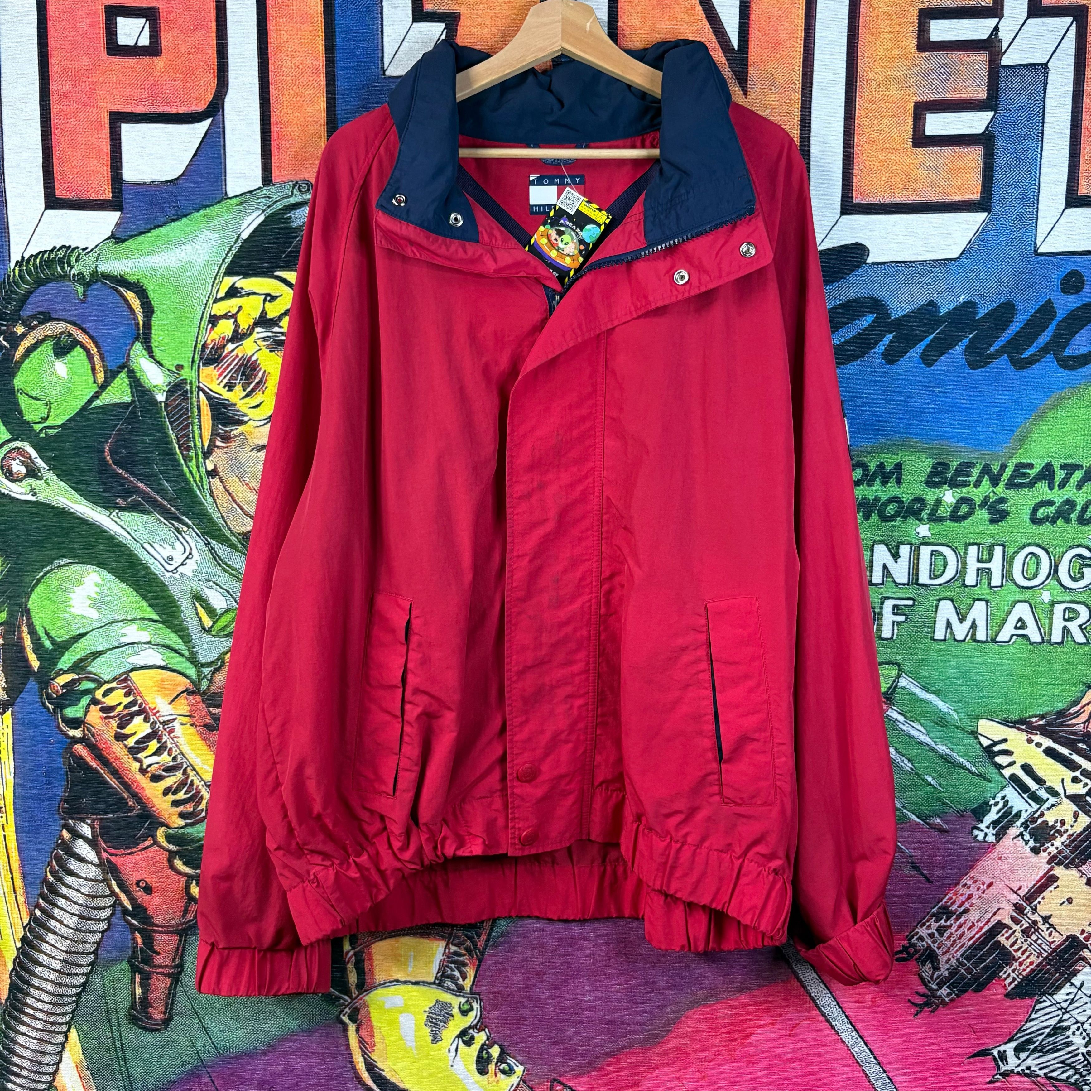 Tommy Hilfiger Vintage 90s Tommy Hilfiger Red Full-Zip Windbreaker Jacket Size US L / EU 52-54 / 3 - 1 Thumbnail