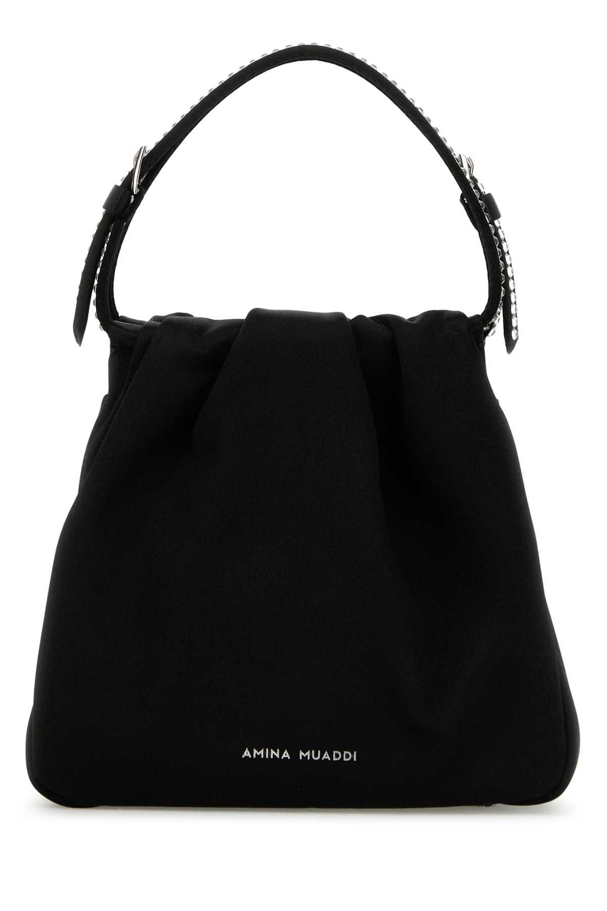 Amina Muaddi Black Satin Vittoria Crystal Handbag Size ONE SIZE - 1 Thumbnail