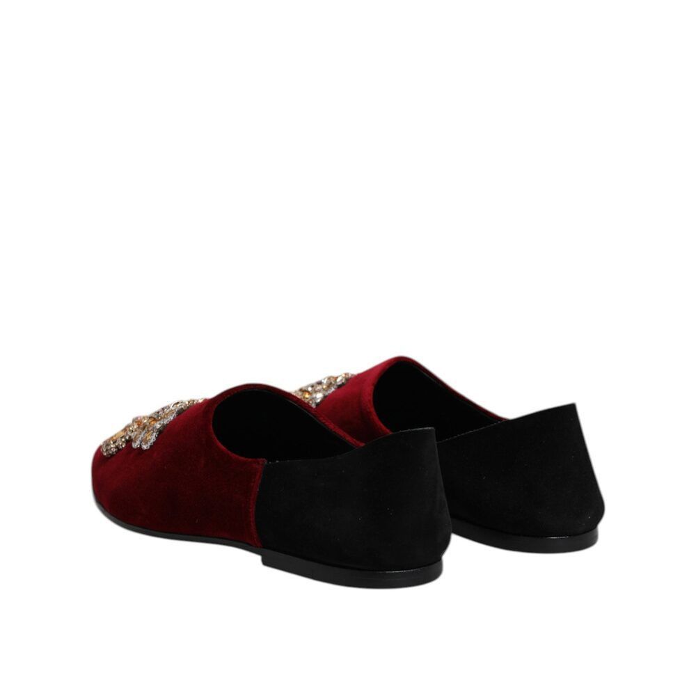Dolce & Gabbana Dolce & Gabbana Black Red Velvet Embellished Slip On Shoes Size US 12 / EU 45 - 5 Thumbnail