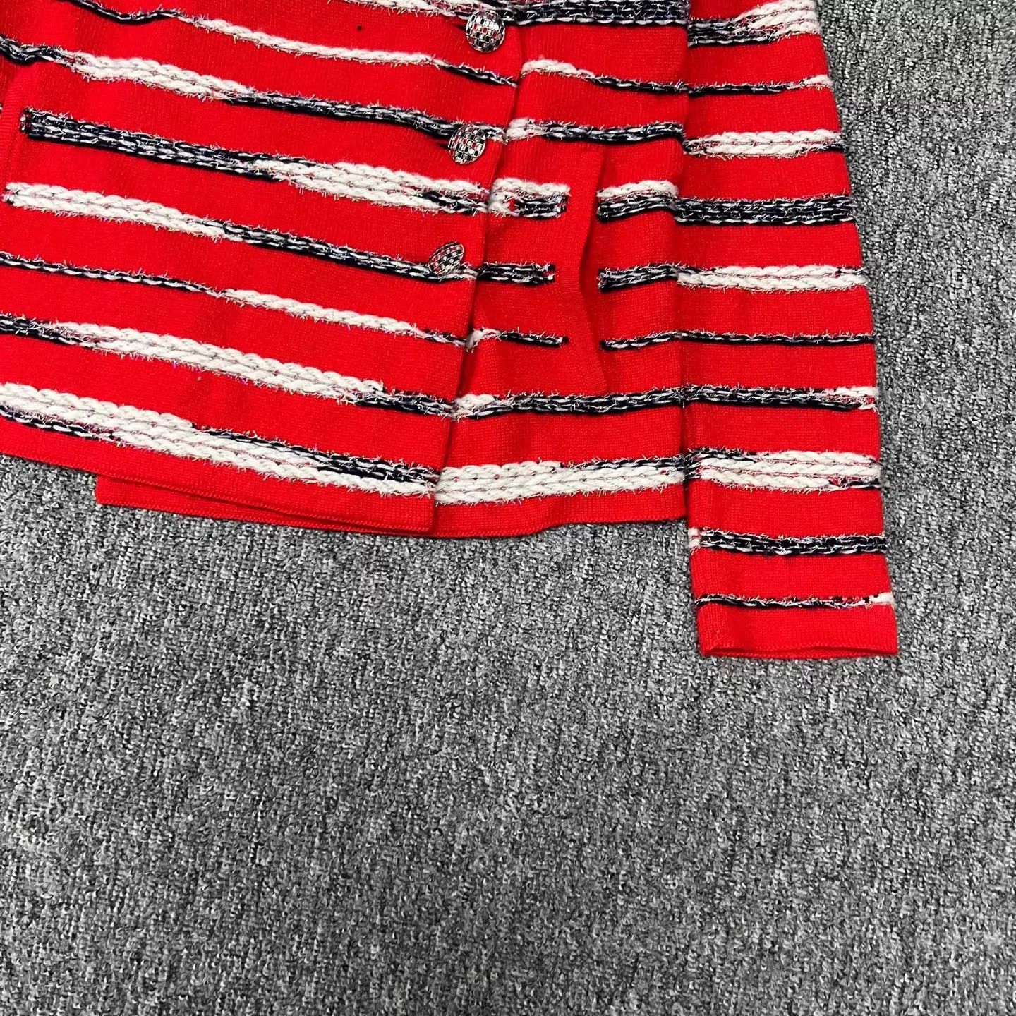 Chanel Chanel Women's Roof Runway Knit Jacket Red w/ B&W Stripes Size XS / US 0-2 / IT 36-38 - 4 Thumbnail