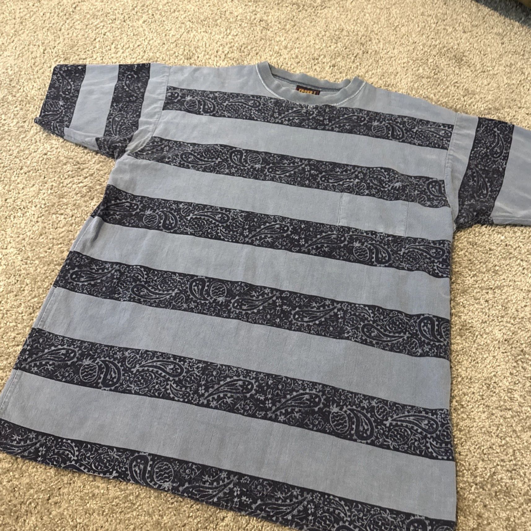 Faded Glory VINTAGE 90s Blue Paisley Stripe T-Shirt Front Pocket Faded Glory XL Men Size US XL / EU 56 / 4 - 5 Thumbnail