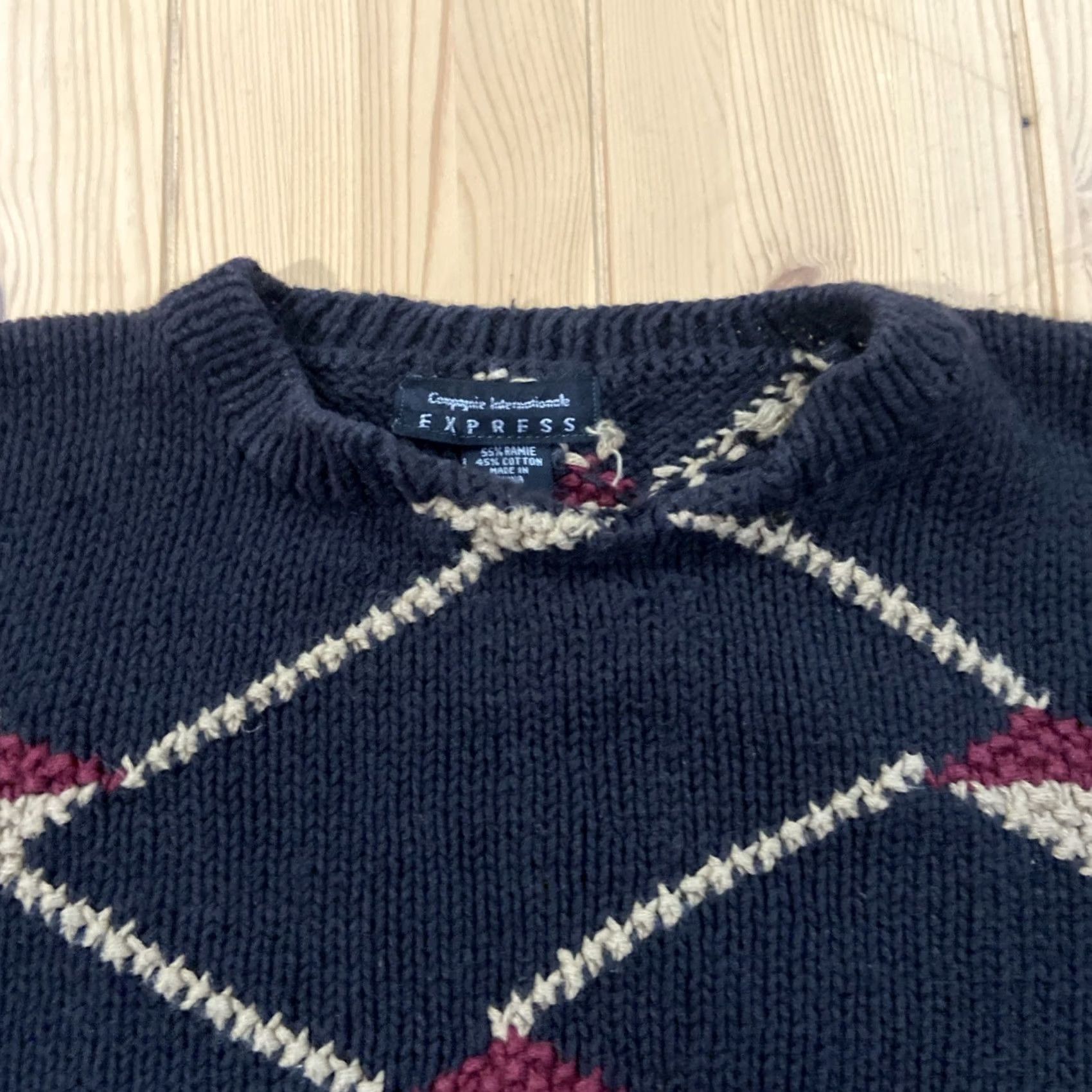 Vintage VINTAGE Expressions Men XL Sweater Crew Neck 80s 90s Blue Argyle/Diamond Knit Pullover Winter Holiday Size US XL / EU 56 / 4 - 4 Thumbnail
