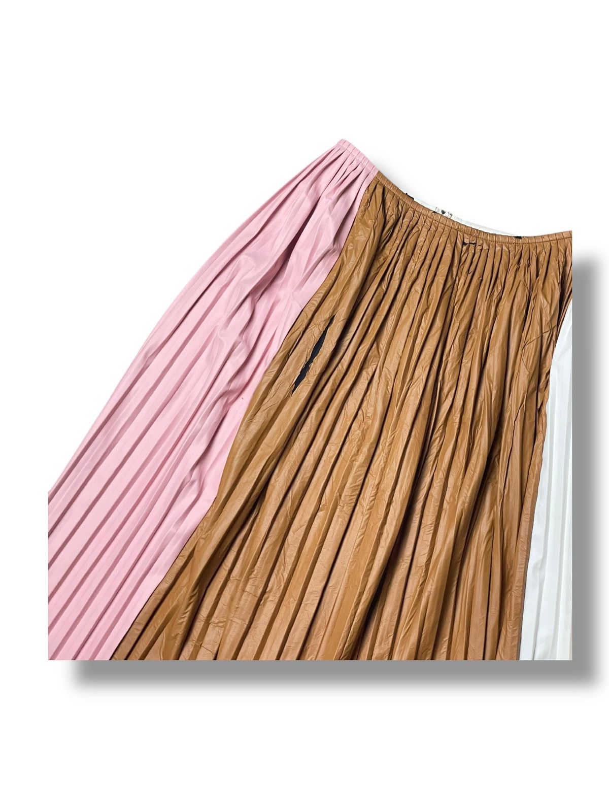 Japanese Brand × Plan C × Vintage PLAN C Colour Block Faux Leather Pleated Skirt (93) Size 28" / US 6 / IT 42 - 2 Thumbnail