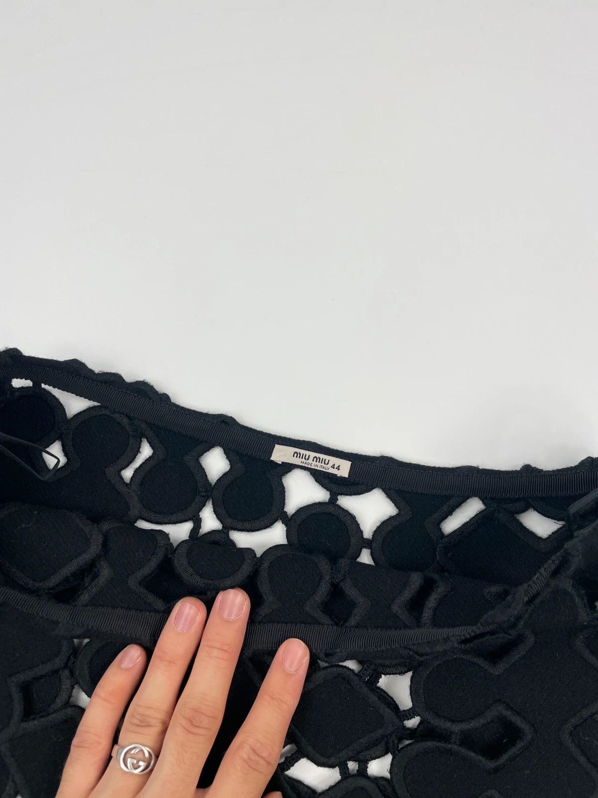 Miu Miu Miu Miu SS2008 Black Laser Cut Holes Wool Skirt Size 38" / US 16 / IT 52 - 7 Thumbnail