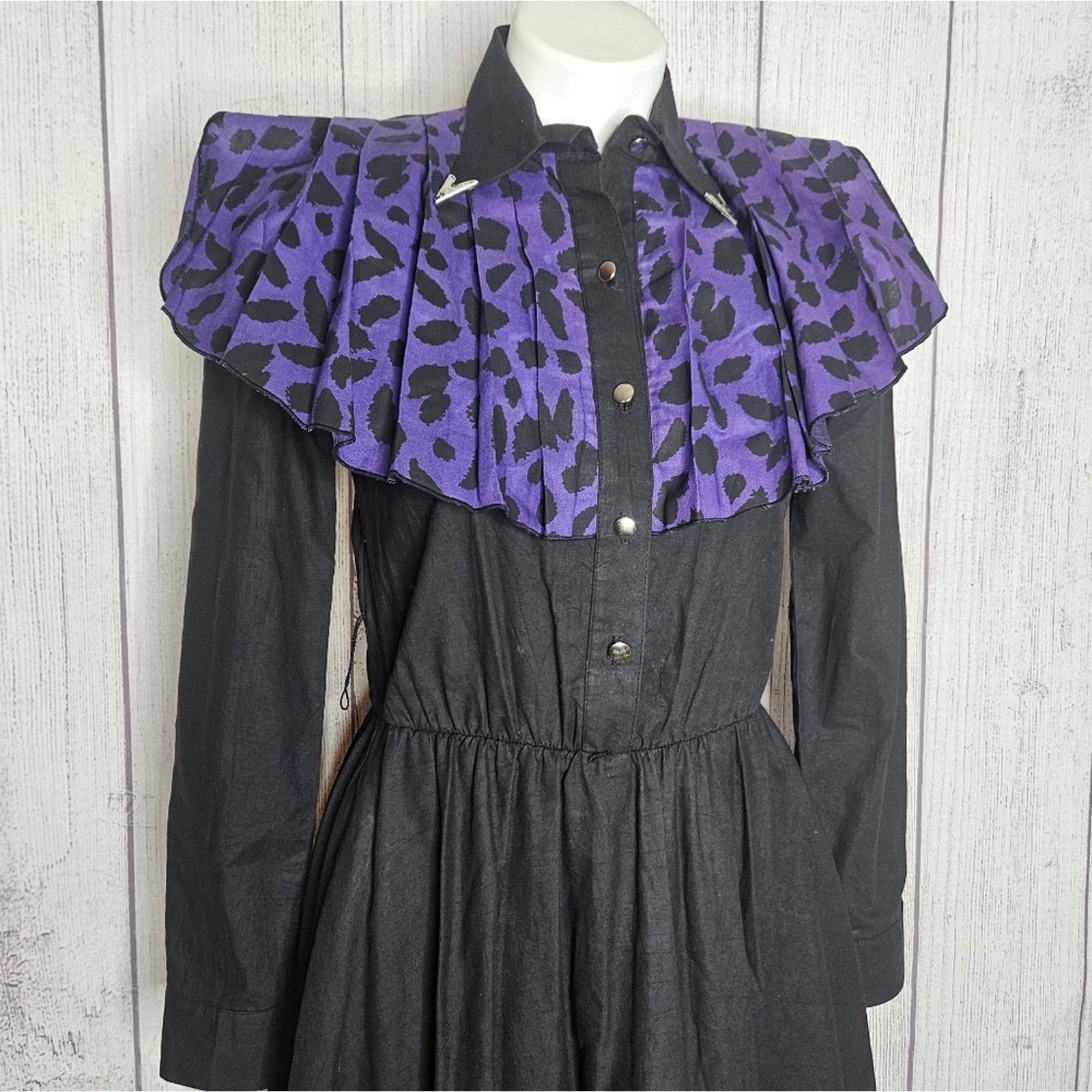 Vintage VTG 80s 90s Lilia Smith Purple & Black Western Shirt Dress Size S / US 4 / IT 40 - 2 Thumbnail