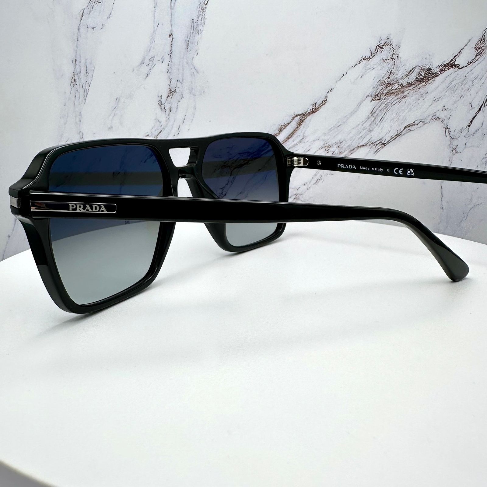 Prada NEW PRADA Sunglasses Black Aviator Pilot Grey Lens Side Logo Size ONE SIZE - 5 Thumbnail