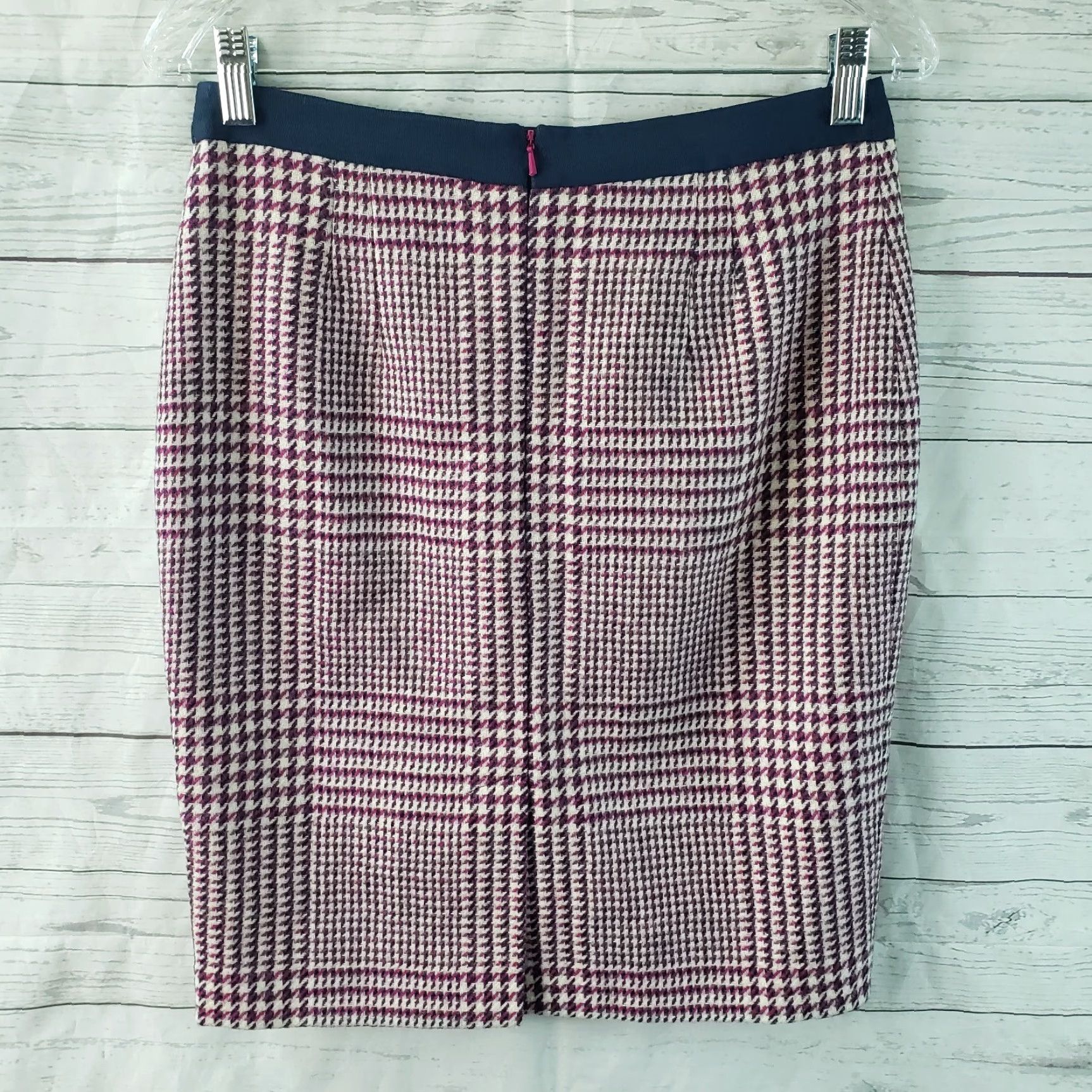 Boden Boden Skirt Womens Wool Pencil 6P Purple Houndstooth Petite Short Zip Lined Vintage No Size 28" / US 6 / IT 42 - 2 Thumbnail