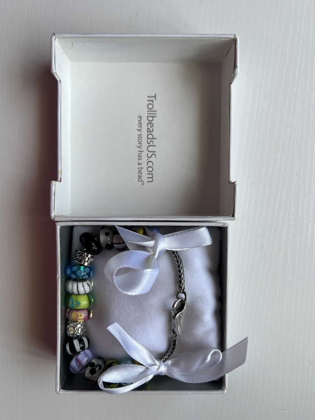 pandora Trollbead CHARM Bracelet 14 Glass & 3 Silver .925 Sterling Size ONE SIZE - 8 Thumbnail