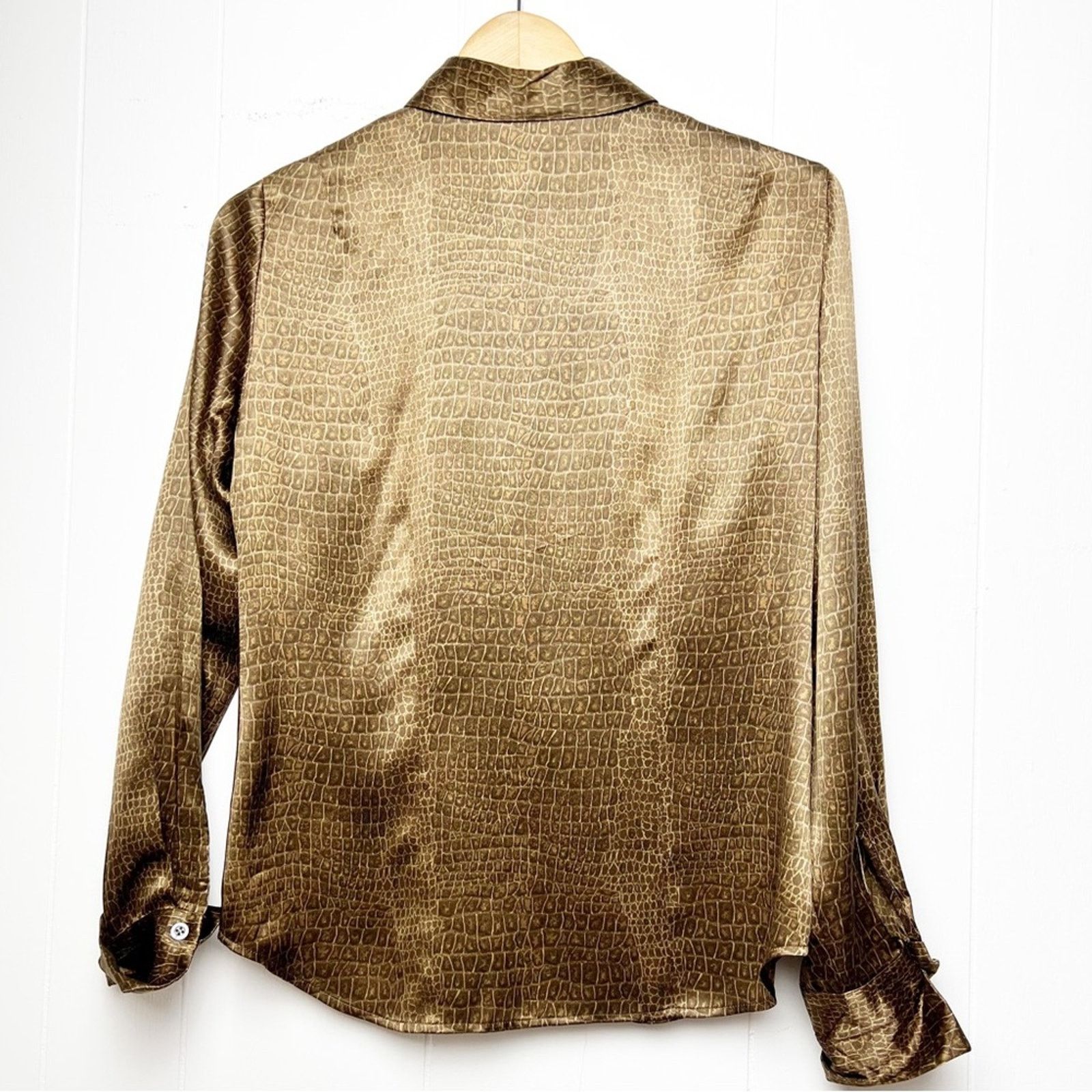 Vintage Silk Brown Giraffe Print Cuff Sleeve Blouse Womens Small Size S / US 4 / IT 40 - 3 Thumbnail