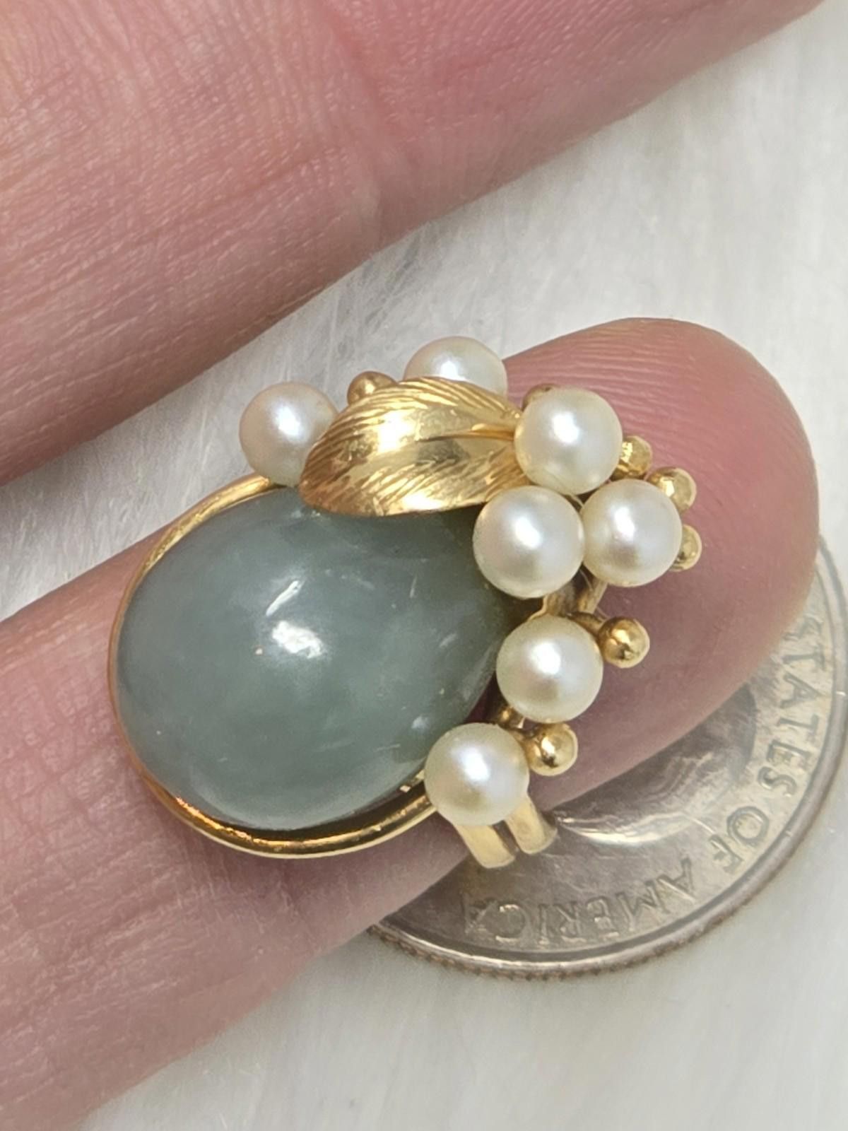 Other Ming's Hawaii 14k Solid Gold Jade Pear Ring Vintage Sz 4.5 Size ONE SIZE - 1 Thumbnail
