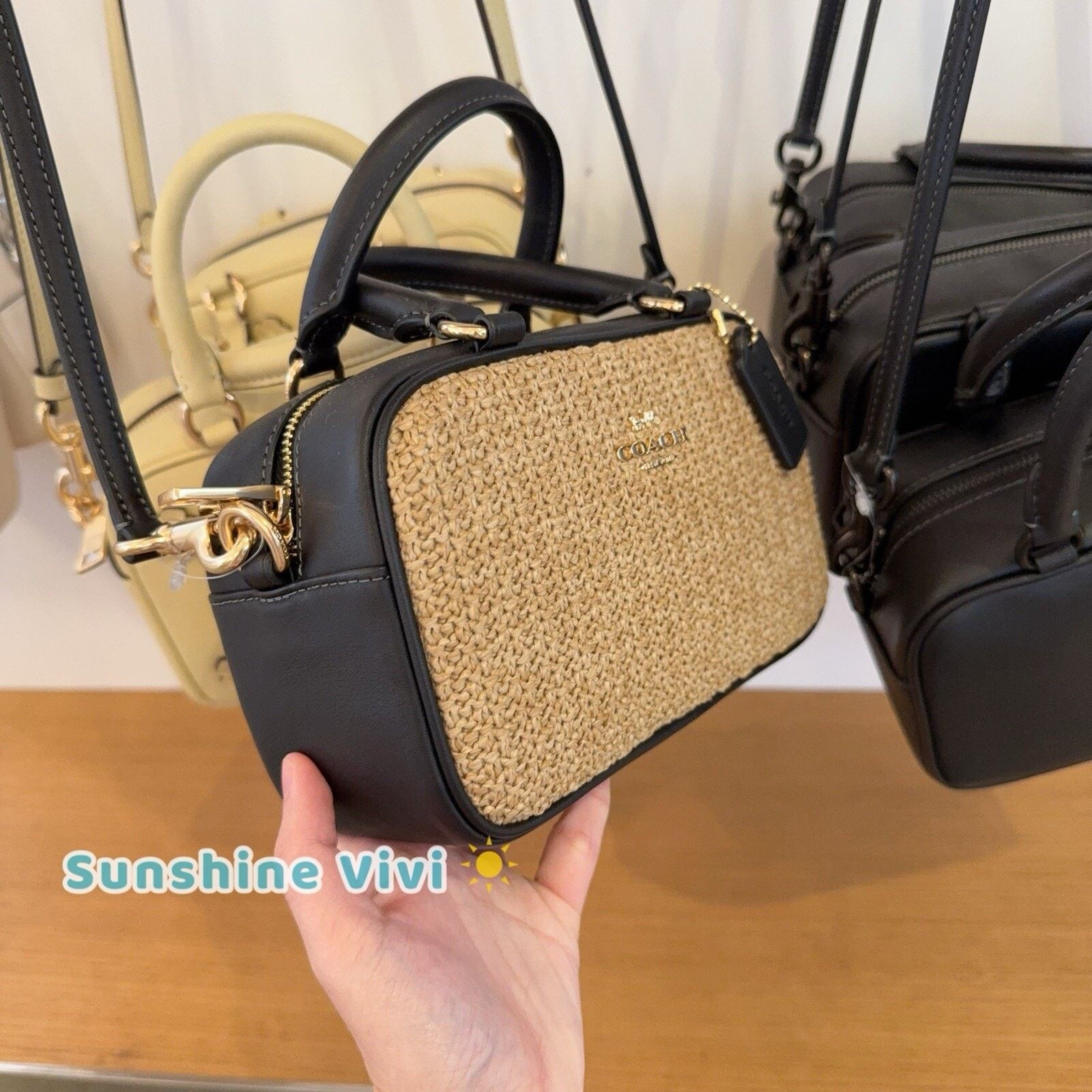 Coach NWT COACH Satchel Mini Bag CAK74 Toast/Black Straw Leather Size ONE SIZE - 2 Thumbnail