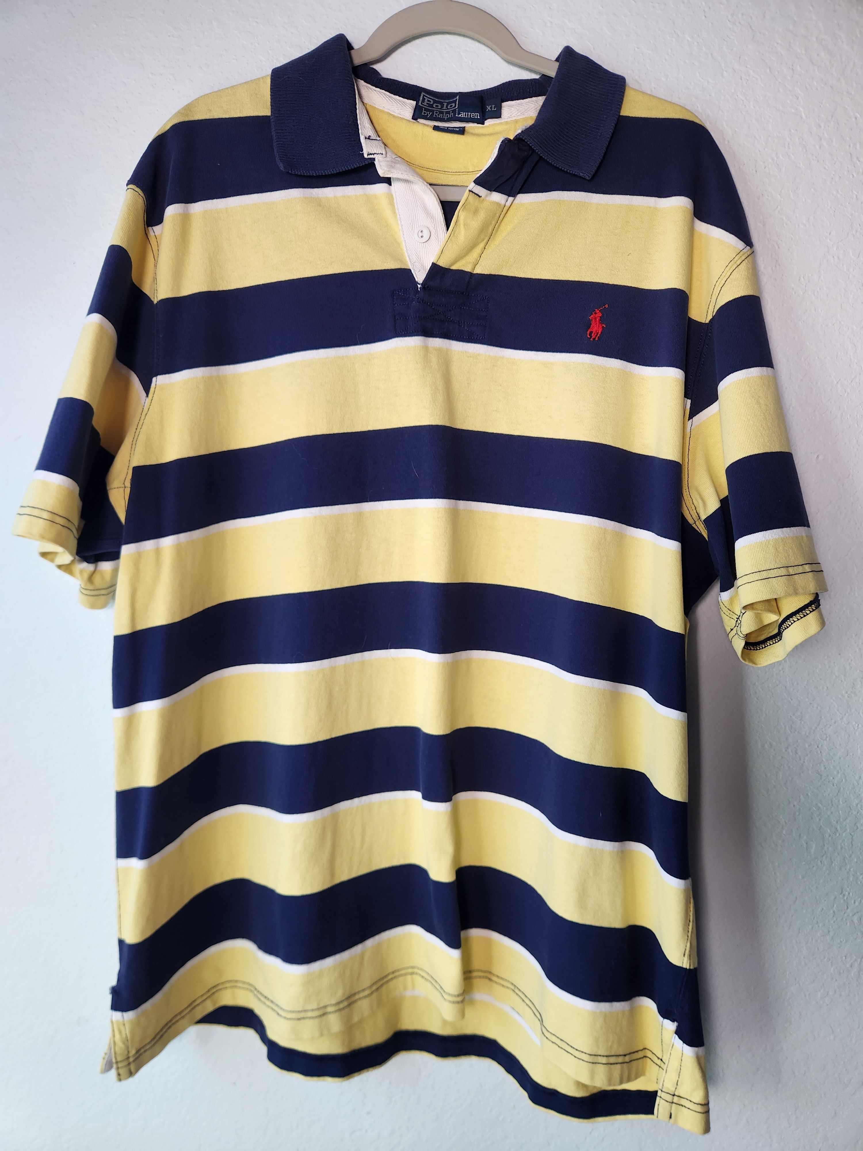 Polo Ralph Lauren Polo Ralph Lauren Navy Yellow Rugby Polo Shirt XL Size US XL / EU 56 / 4 - 1 Thumbnail