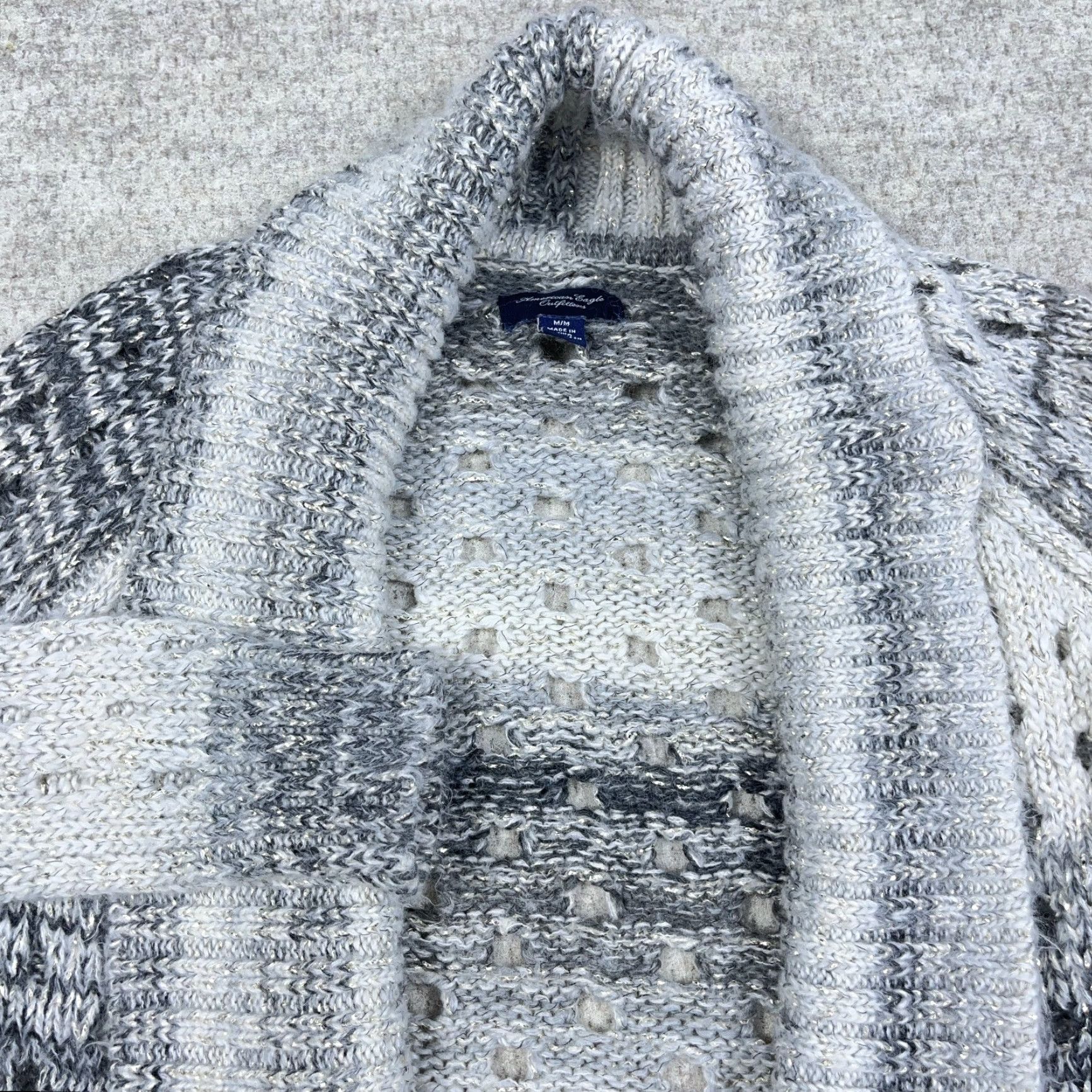 American Eagle Outfitters VINTAGE American Eagle Outfitters Sweater Women M Gray Open Front Chunky Knit Cardigan Size M / US 6-8 / IT 42-44 - 3 Thumbnail