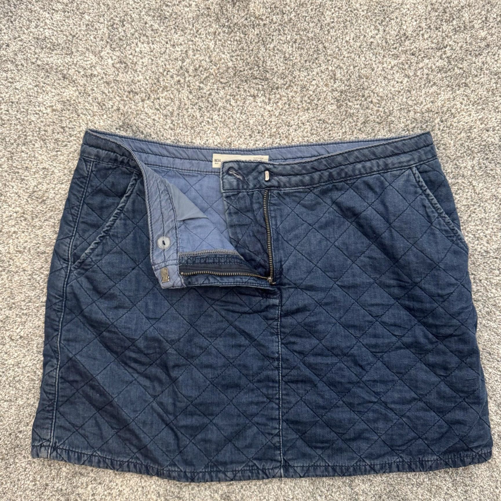 Topshop Topshop Moto Skirt Womens 34 Blue Quilted Denim Mini Pockets High Rise Casual Size 24" / US 00 / IT 34 - 6 Thumbnail