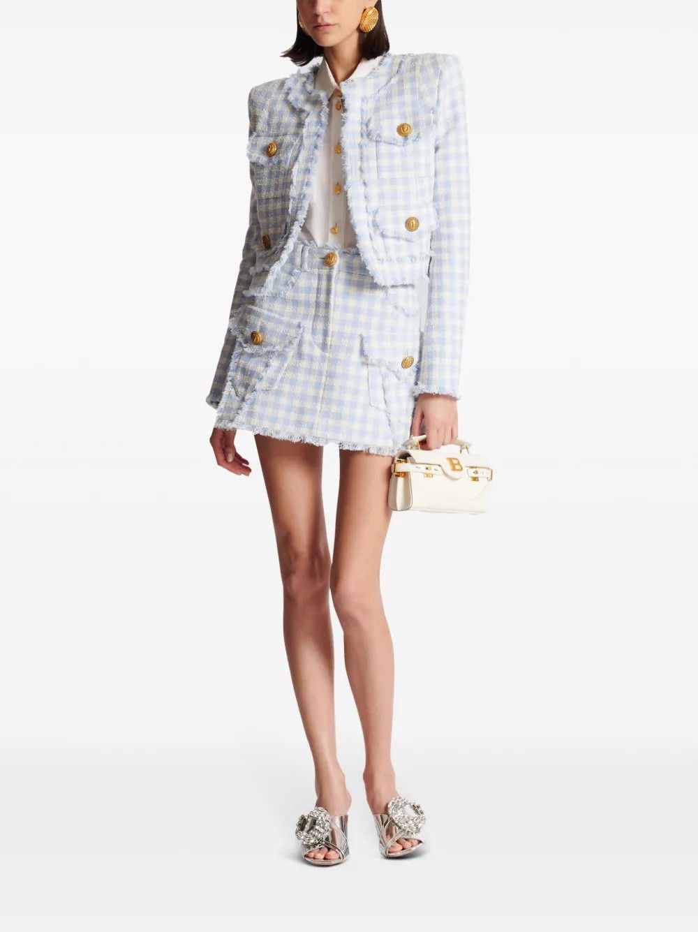 Balmain o1y0625 Mini Skirt in Sky Blue/White Size 28" / US 6 / IT 42 - 7 Thumbnail