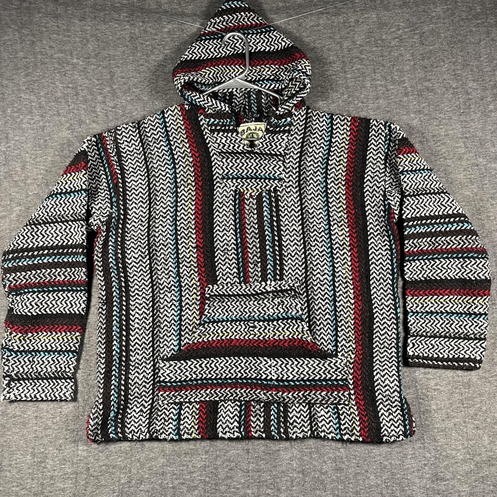 KangaROOS Baja Joe Hoodie Mens XL Black White Stripe Pullover Kangaroo Pocket Multicolor Accent Size US XL / EU 56 / 4 - 2 Thumbnail