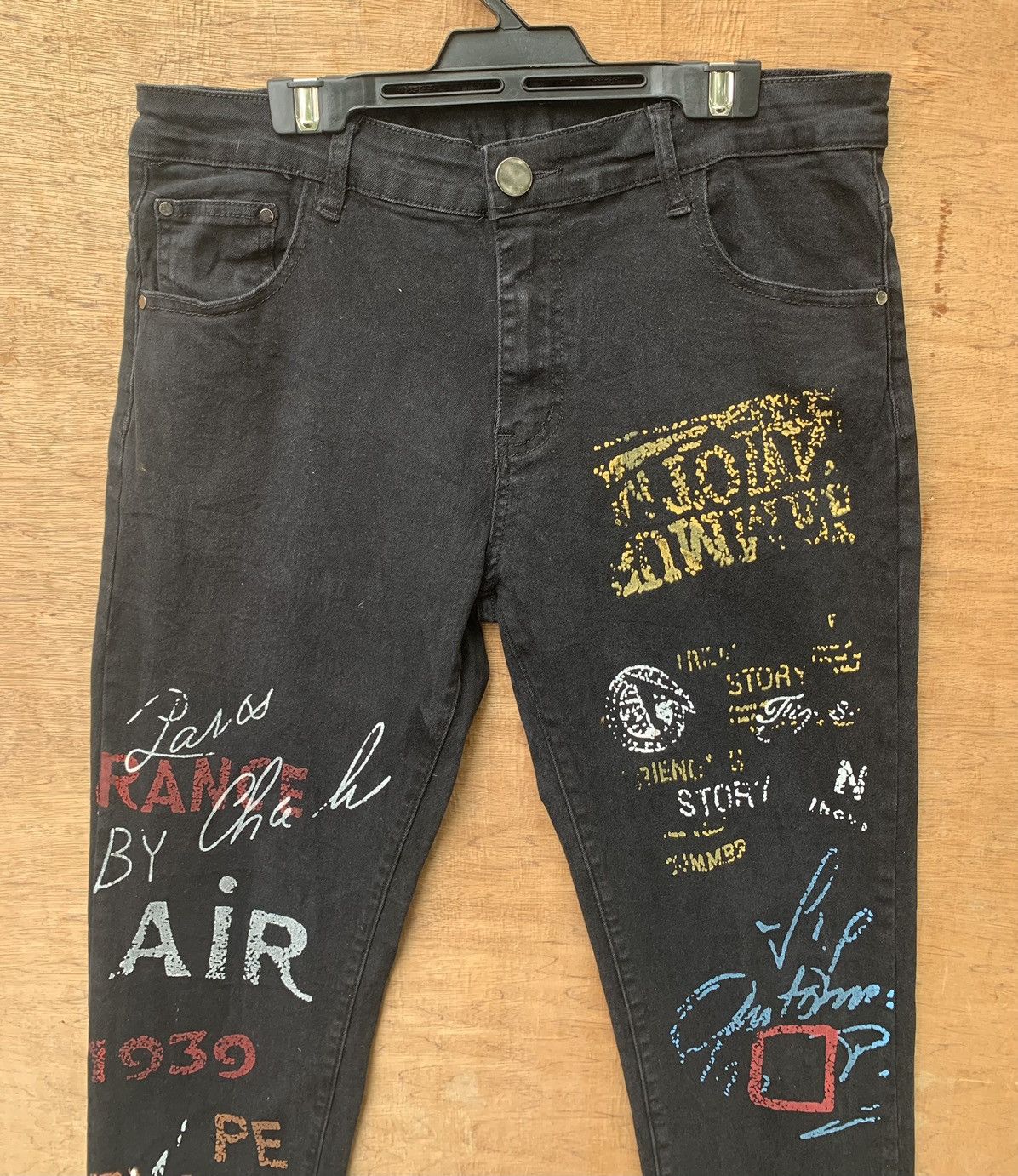 Japanese Brand 🔥 Creative Graffiti Graphic Print Streching Jeans Pants Size US 31 - 8 Thumbnail