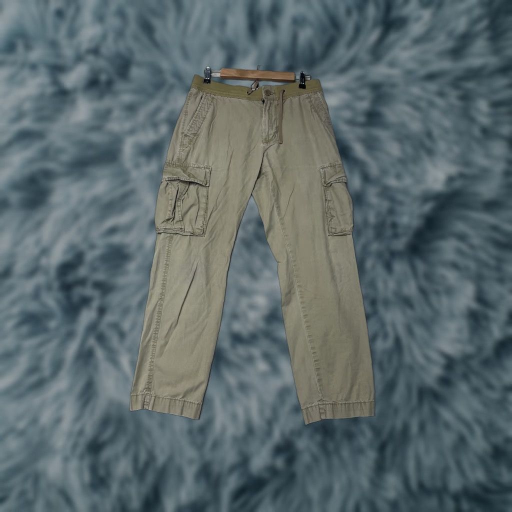 Gap GAP PantsCargo Mens 31/32 Beige Elastic Waist Straight Leg Cotton Cargo Pocket Gap 1969 Front Flat Front Regular Fit Mens Size US 31 - 1 Thumbnail