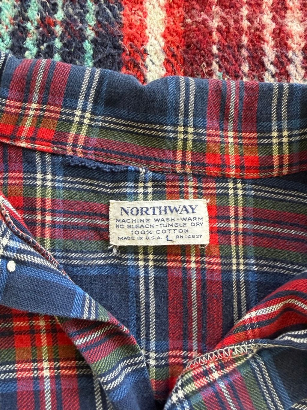 Vintage 70s Northway Blue/Red/Green Plaid Flannel L Size US L / EU 52-54 / 3 - 6 Thumbnail