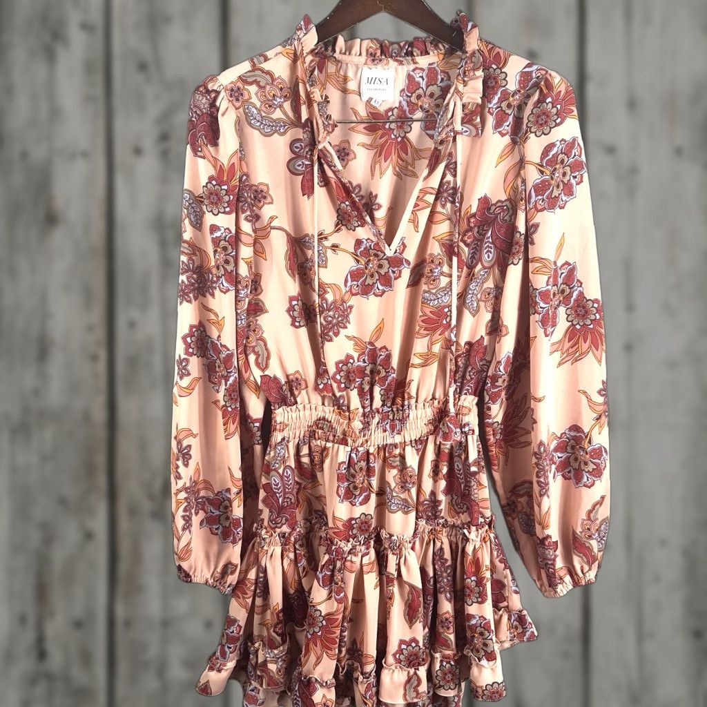 MISA Los Angeles MISA Los Angeles Mini Dress Women XS Floral Ruffle Bohemian V-Neck Short Sleeve Pullover 100% Polyester Red Dress Size XS / US 0-2 / IT 36-38 - 1 Thumbnail