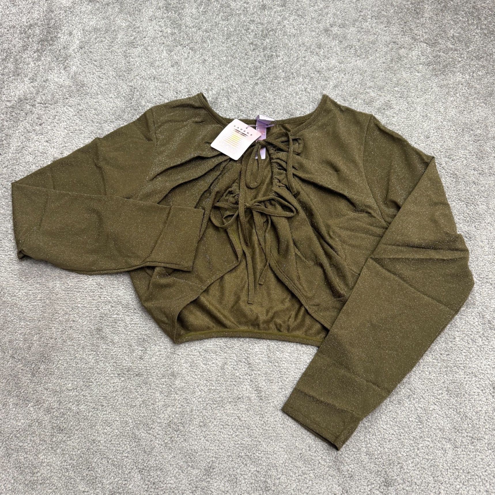 Olive Savage x Fenty Rihanna Sleep & Shine Crop Tee - Women's Shirt - 2X - Olive Green Metallic NWT - Clubwear, Date Night, Party - Plus Size Size XXL / US 16-18 / IT 52-54 - 2 Thumbnail