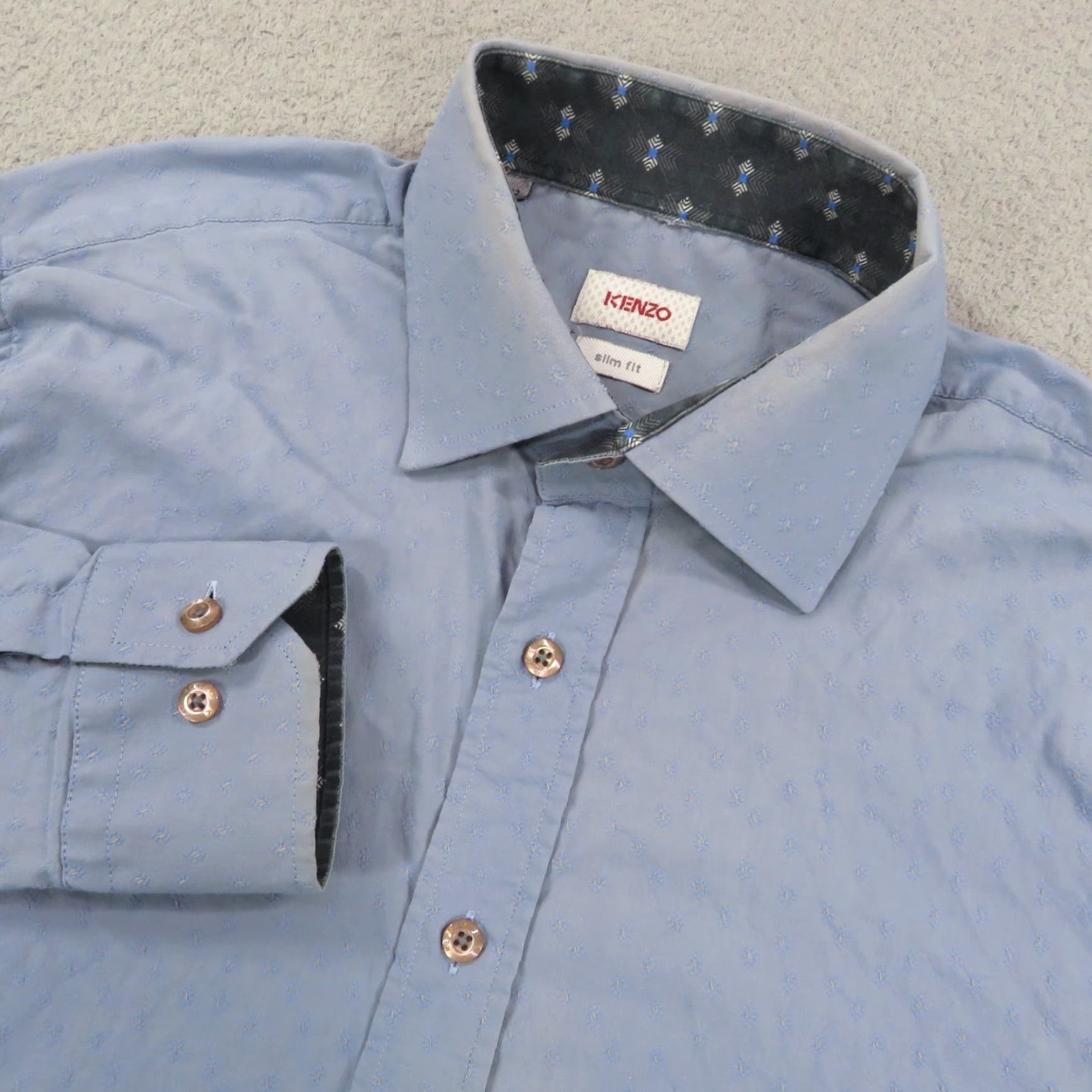 Kenzo KENZO Shirt Mens Slim 42 Button Up Long Sleeve Collared Jacquard Poplin Blue 16.5 Size US XL / EU 56 / 4 - 2 Thumbnail