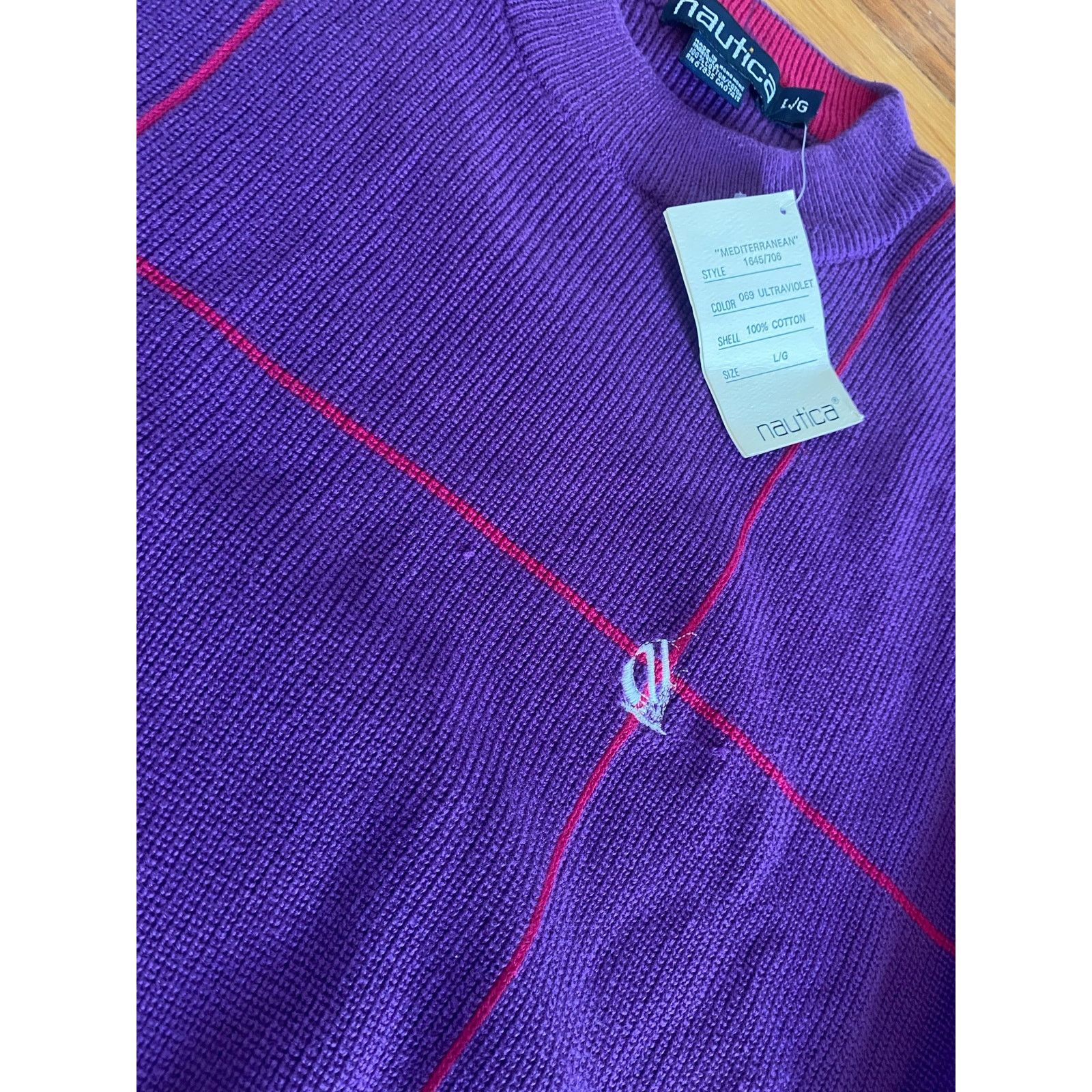 Nautica × Vintage Rare vtg Nautica windowpane sweater size L purple/pink NWT Size US L / EU 52-54 / 3 - 4 Thumbnail