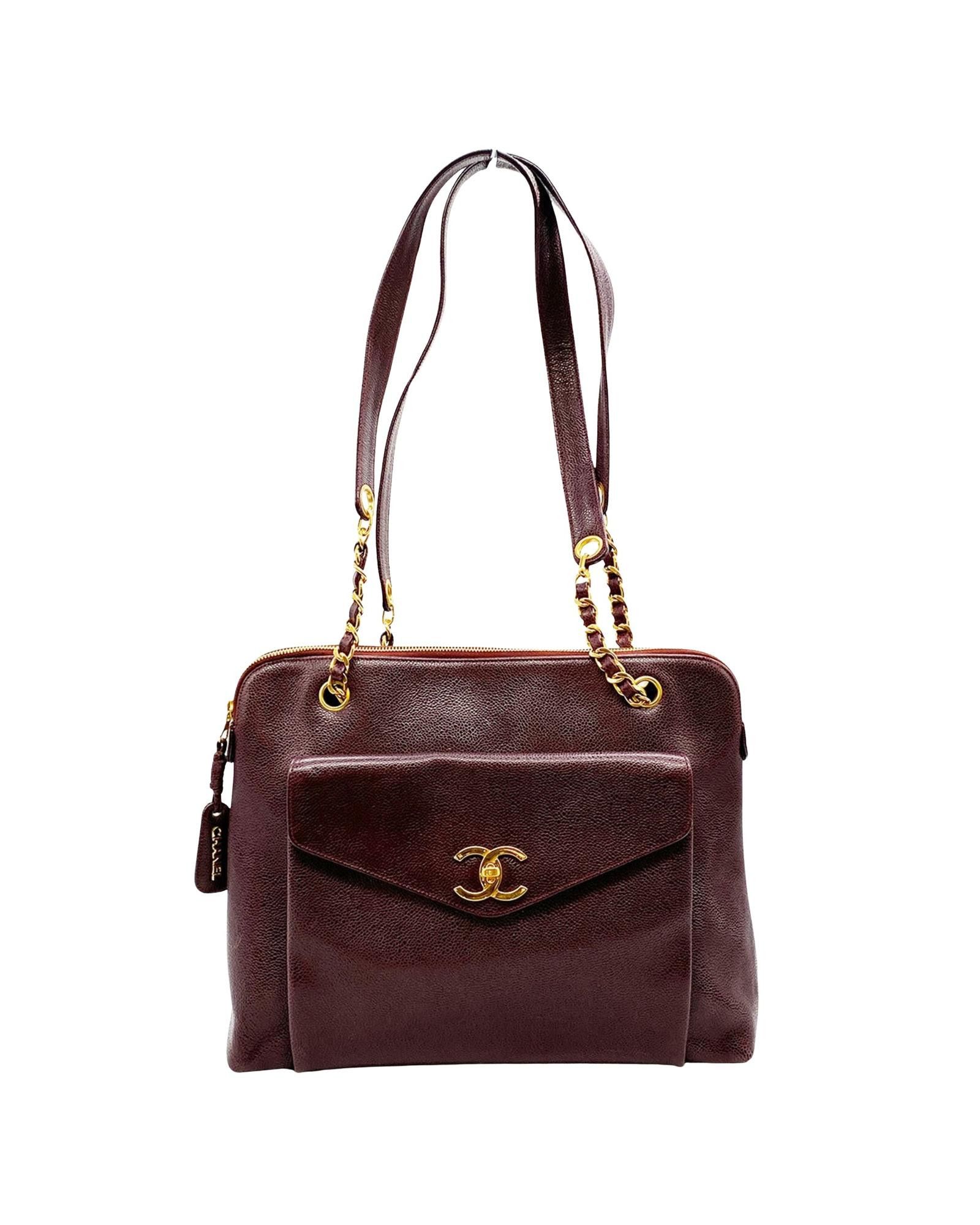 image of Chanel Luxurious Purple Leather Shoulder Bag With Iconic Design, Women's