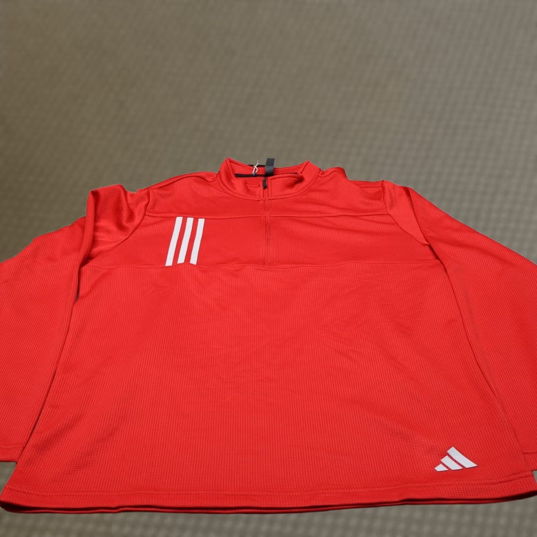 Adidas Adidas Sweatshirt Mens Large Red 3-Stripes Quarter-Zip Pullover Knit Solid Long Sleeve Sports Lightweight Moisuture Wicking Training Gym Running 4 Zip Size US L / EU 52-54 / 3 - 1 Thumbnail