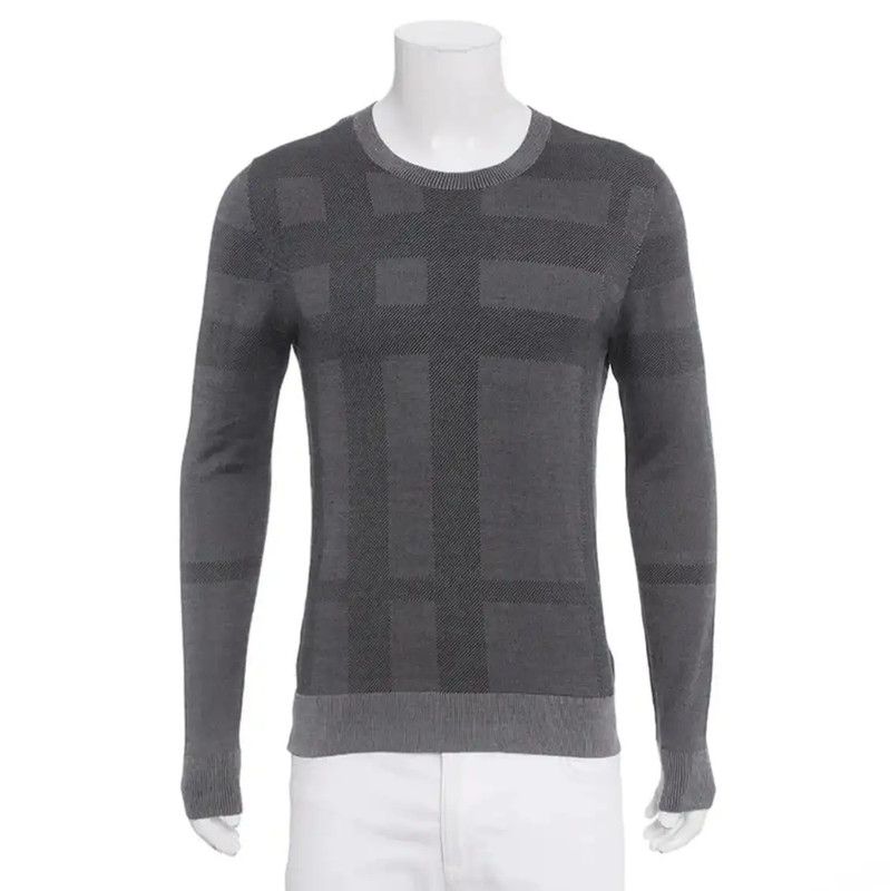Burberry Burberry Gray Silk Check Knit Sweater Size US M / EU 48-50 / 2 - 1 Thumbnail