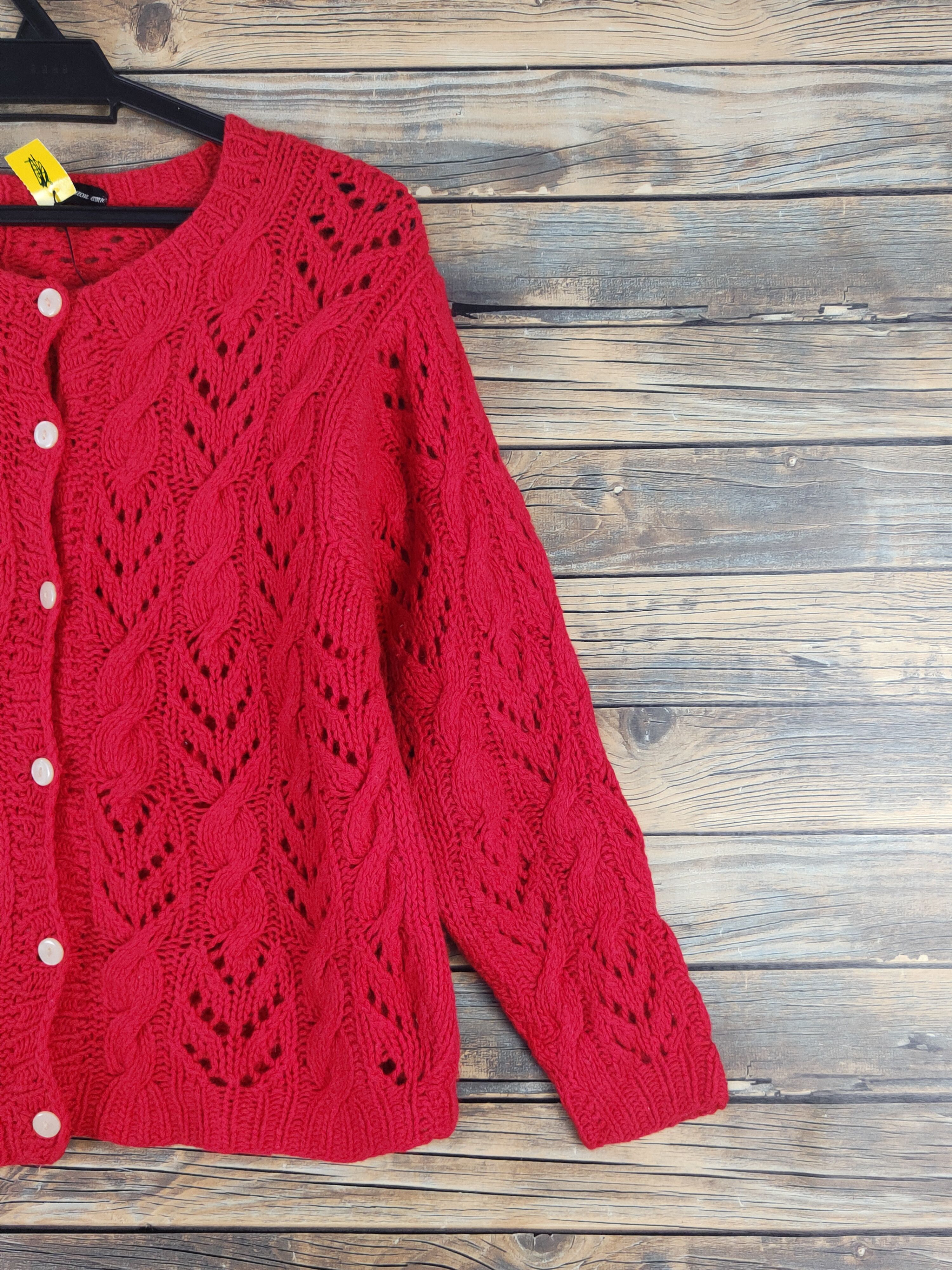 Aran Isles Knitwear × Japanese Brand Cest Mon Amie Red Knitwear Cardigan #W1656 Size M / US 6-8 / IT 42-44 - 5 Thumbnail
