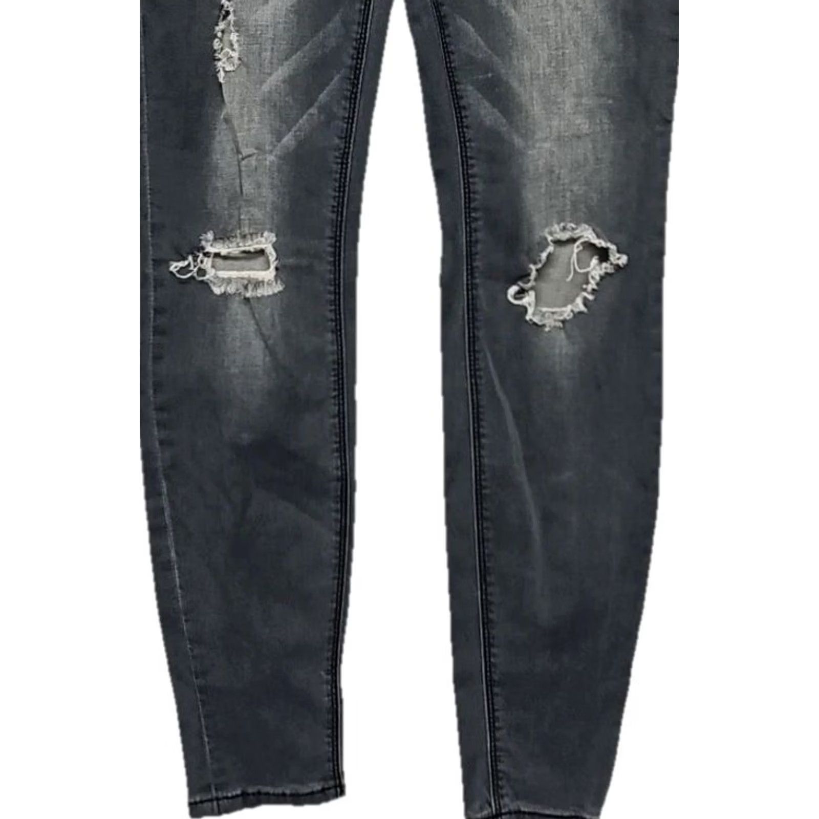 Denime YMI Skinny Jeans Juniors 5 Distressed Ripped Stretch Mid Rise Blue Denim Womens Girls 26in Inseam Regular Separate Zip Button Pant Size 27" / US 4 / IT 40 - 3 Thumbnail