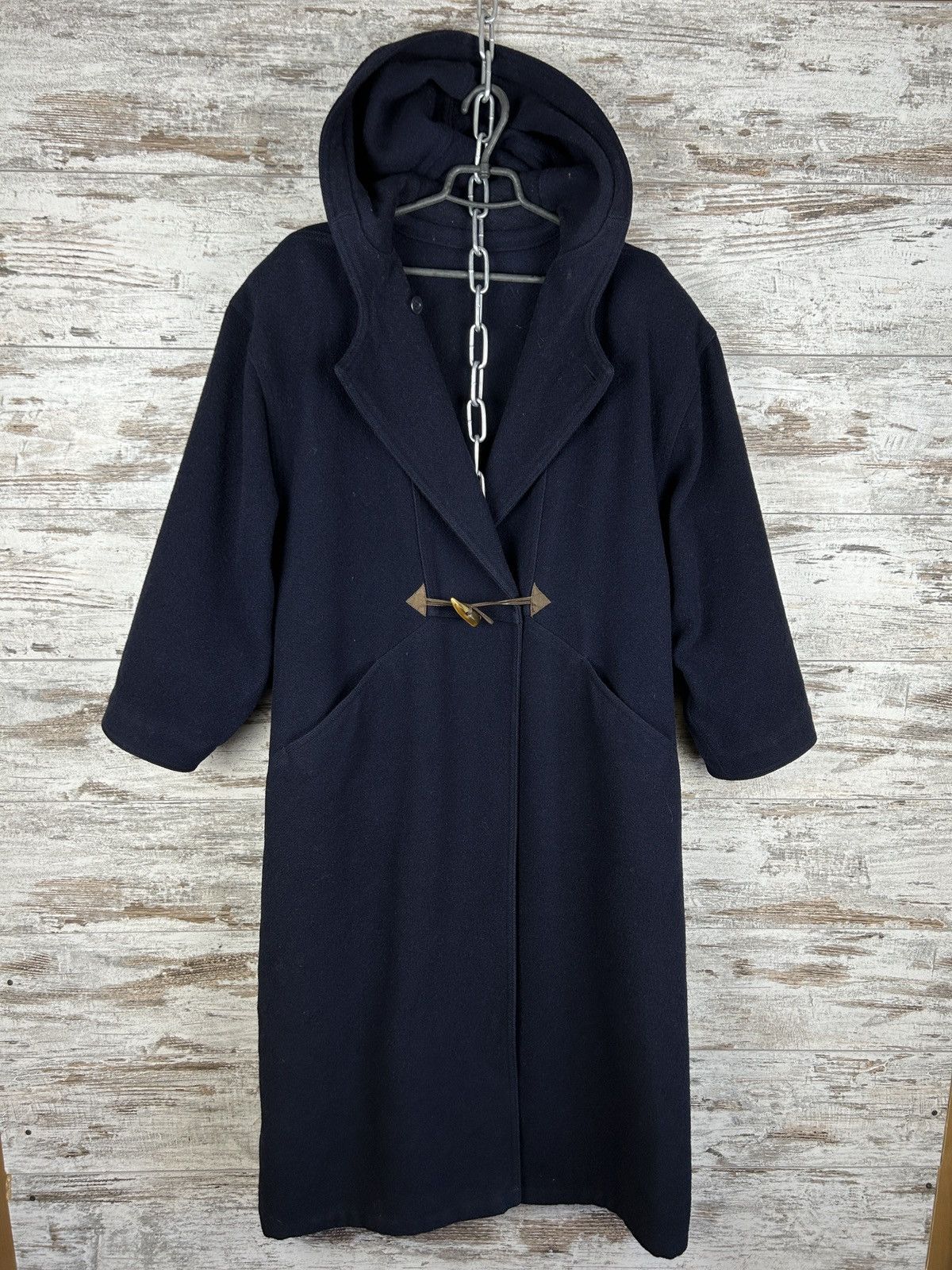 Image of Women’S Vintage Bogner Wool Trench Coat Luxury Poncho in Navy, Women's (Size XL)