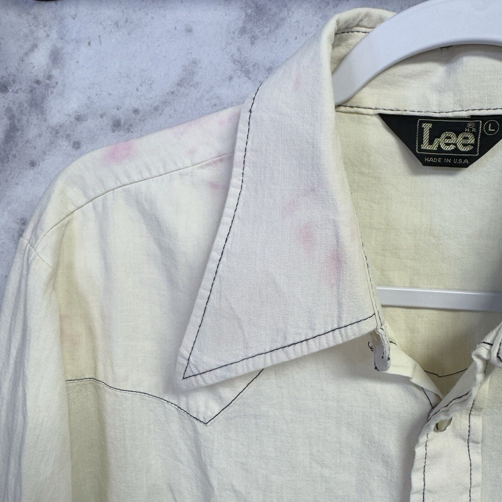Lee × Vintage Vintage 70s Lee Button Snap Shirt Mens Large White Long Slee Size US L / EU 52-54 / 3 - 3 Thumbnail