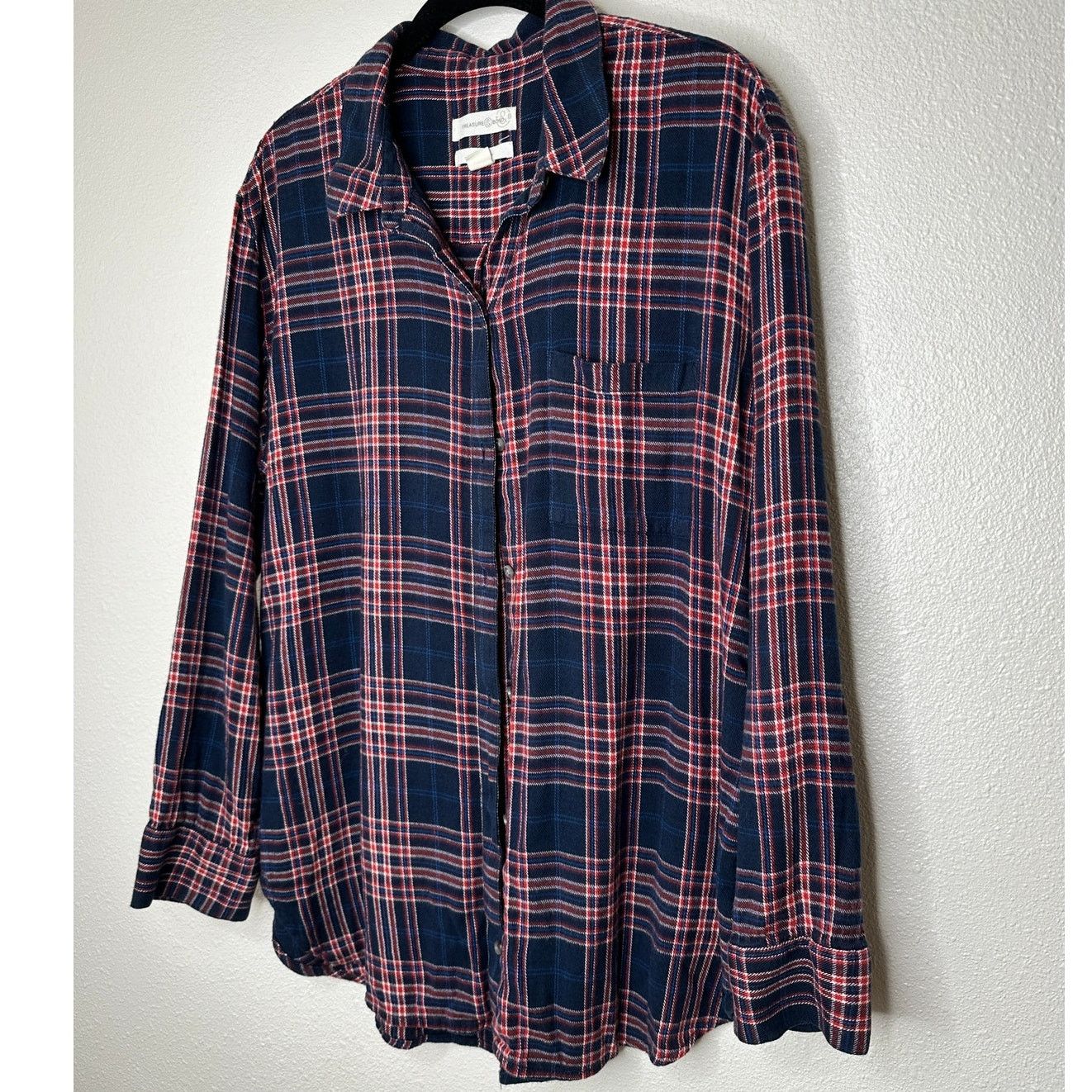 Treasure & Bond Treasure & Bond Navy Plaid Collared Button Boyfriend Shirt L Size L / US 10 / IT 46 - 4 Thumbnail