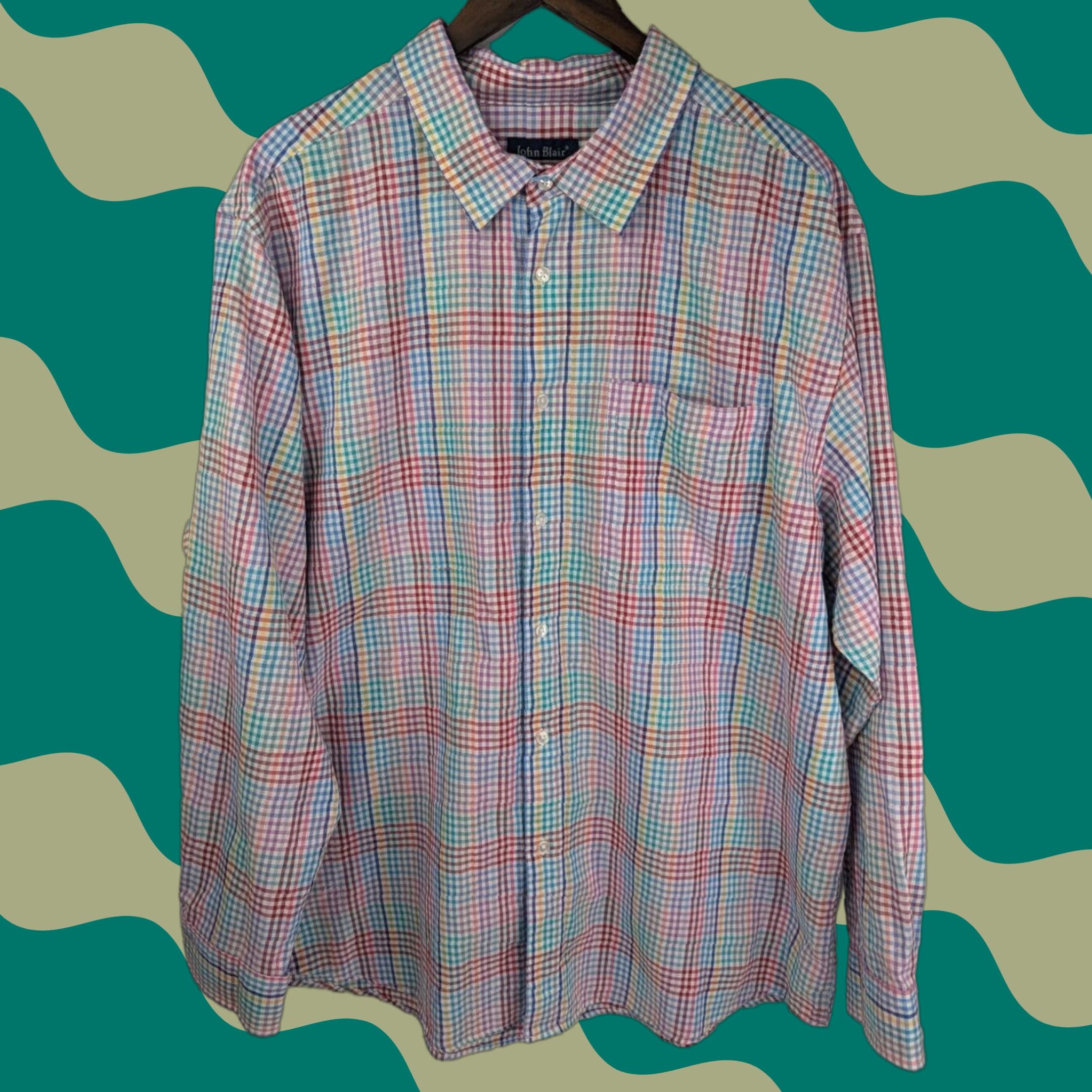 Blair John Blair Multicolored Checks Mens Button Up Long Sleeve Dress Shirt XL Size Size 46R - 1 Thumbnail