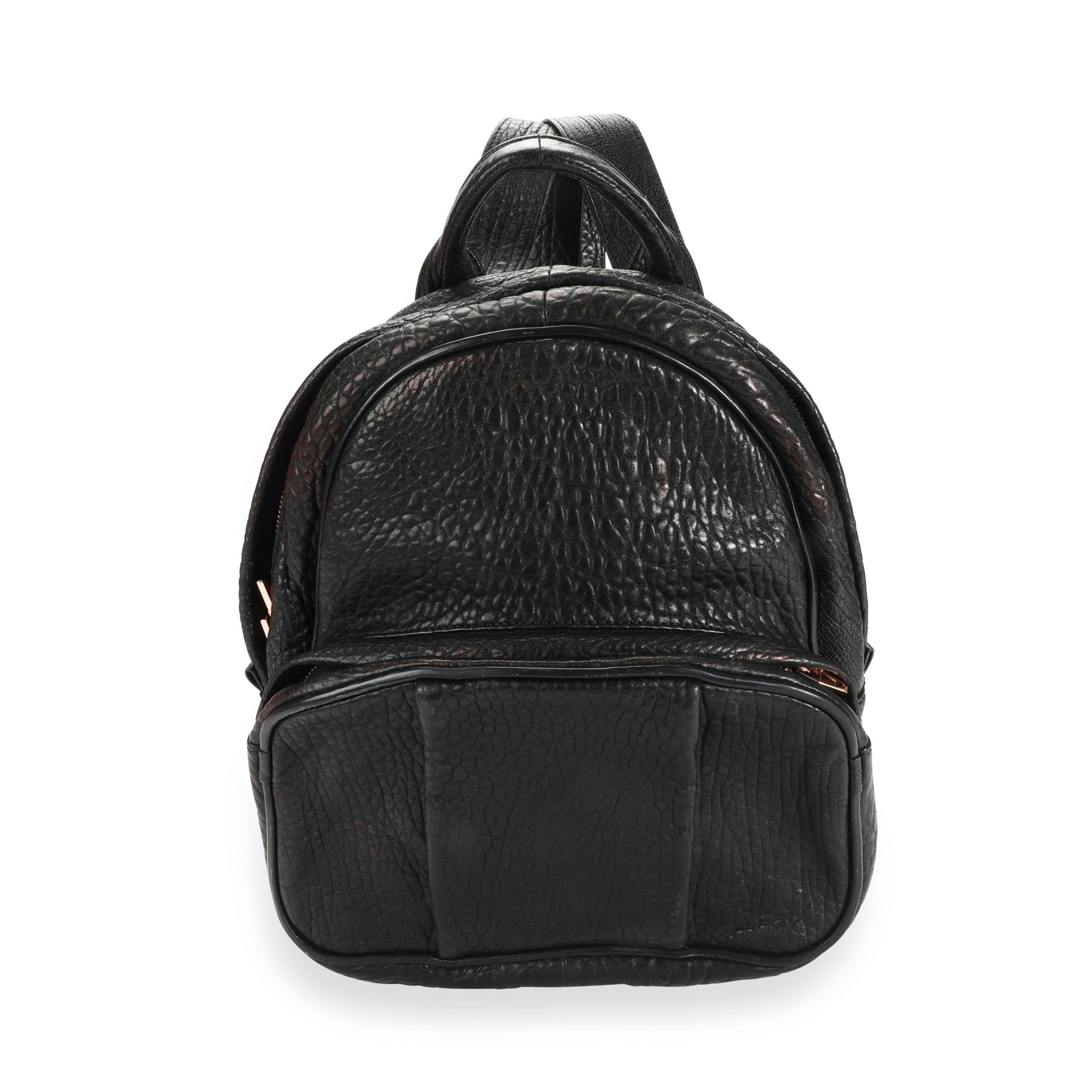 image of Alexander Mcqueen Alexander Wang Black Pebbled Leather Rose Gold-Studded Dumbo Backpack, Women's