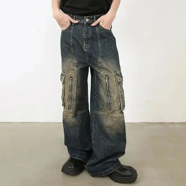 Jean Multi Pocket Retro Blue Baggy Jeans Size US 33 - 2 Thumbnail