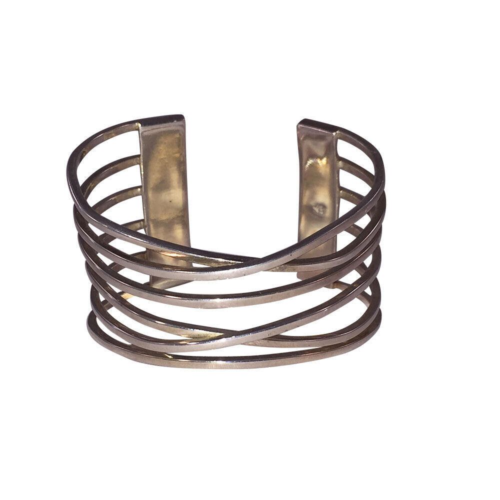 Designer Women's Sterling Silver Cubist Woven Wire Cuff Bracelet Size ONE SIZE - 4 Thumbnail