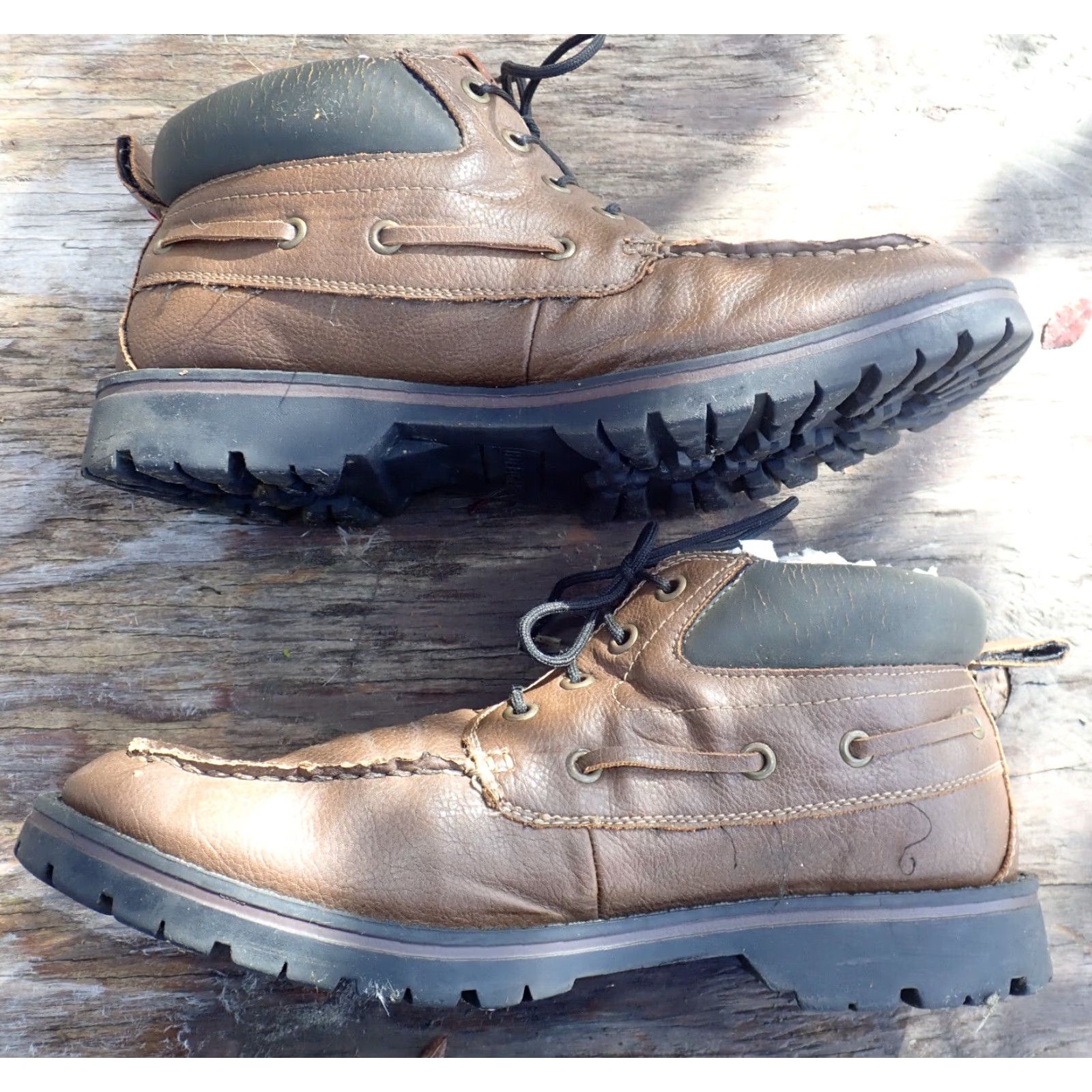 Tommy Hilfiger VINTAGE Tommy Hilfiger Mens Brown Leather Lace Up Jonesboro Cognac Boot 8.5 US Mens 41.5 EU Rubber Outsole 90s Western Style Boots Mens Size US 8.5 / EU 41-42 - 6 Thumbnail