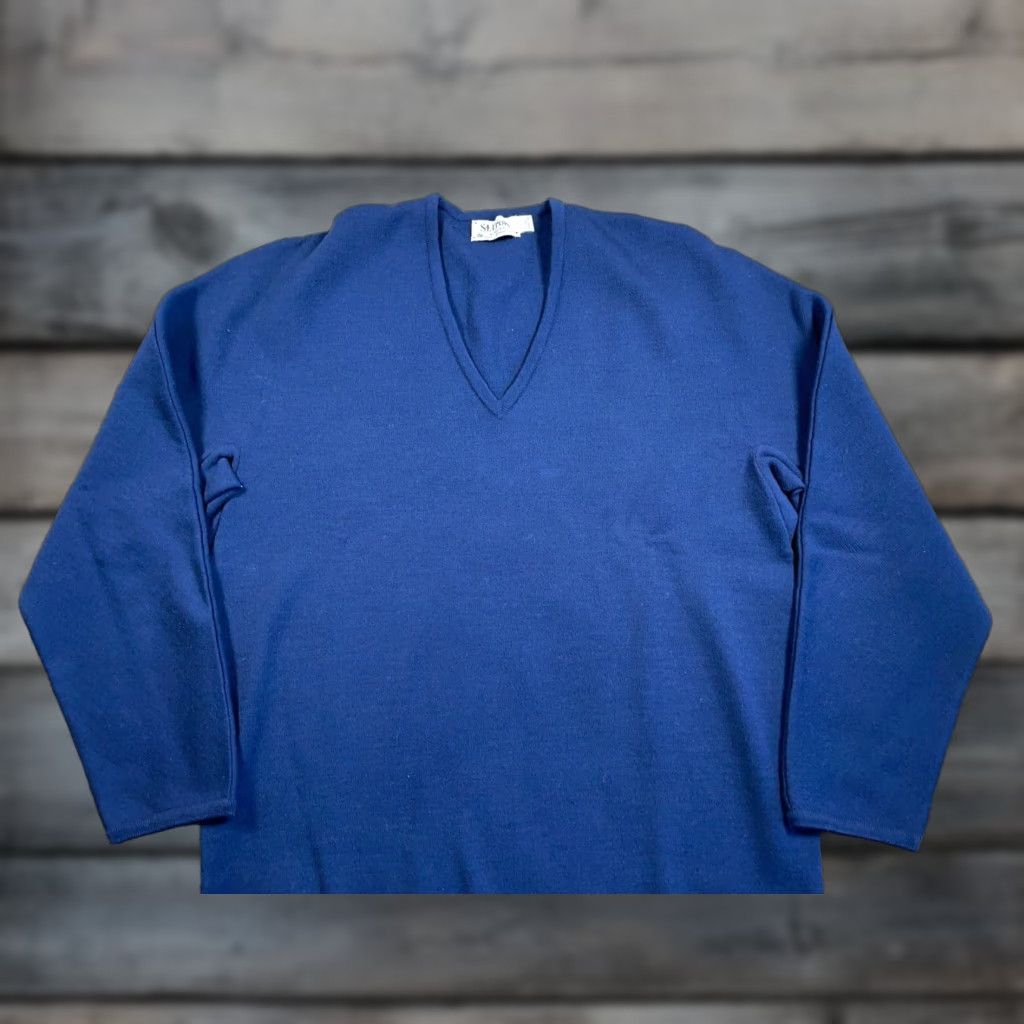 Zephyr VINTAGE St. Croix Sweater Mens Large Dark Blue Wool Zephyr V-Neck 90s Preppy Pullover Size US L / EU 52-54 / 3 - 1 Thumbnail