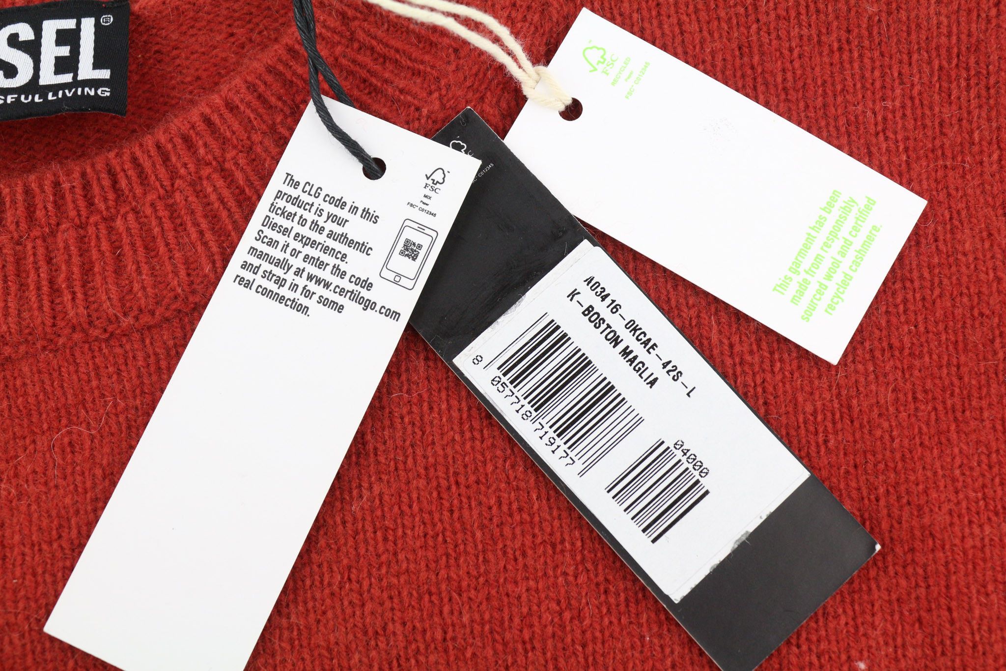 Diesel K-BOSTON L Red Wool Cashmere Knit Jumper 40140 Size US L / EU 52-54 / 3 - 9 Thumbnail