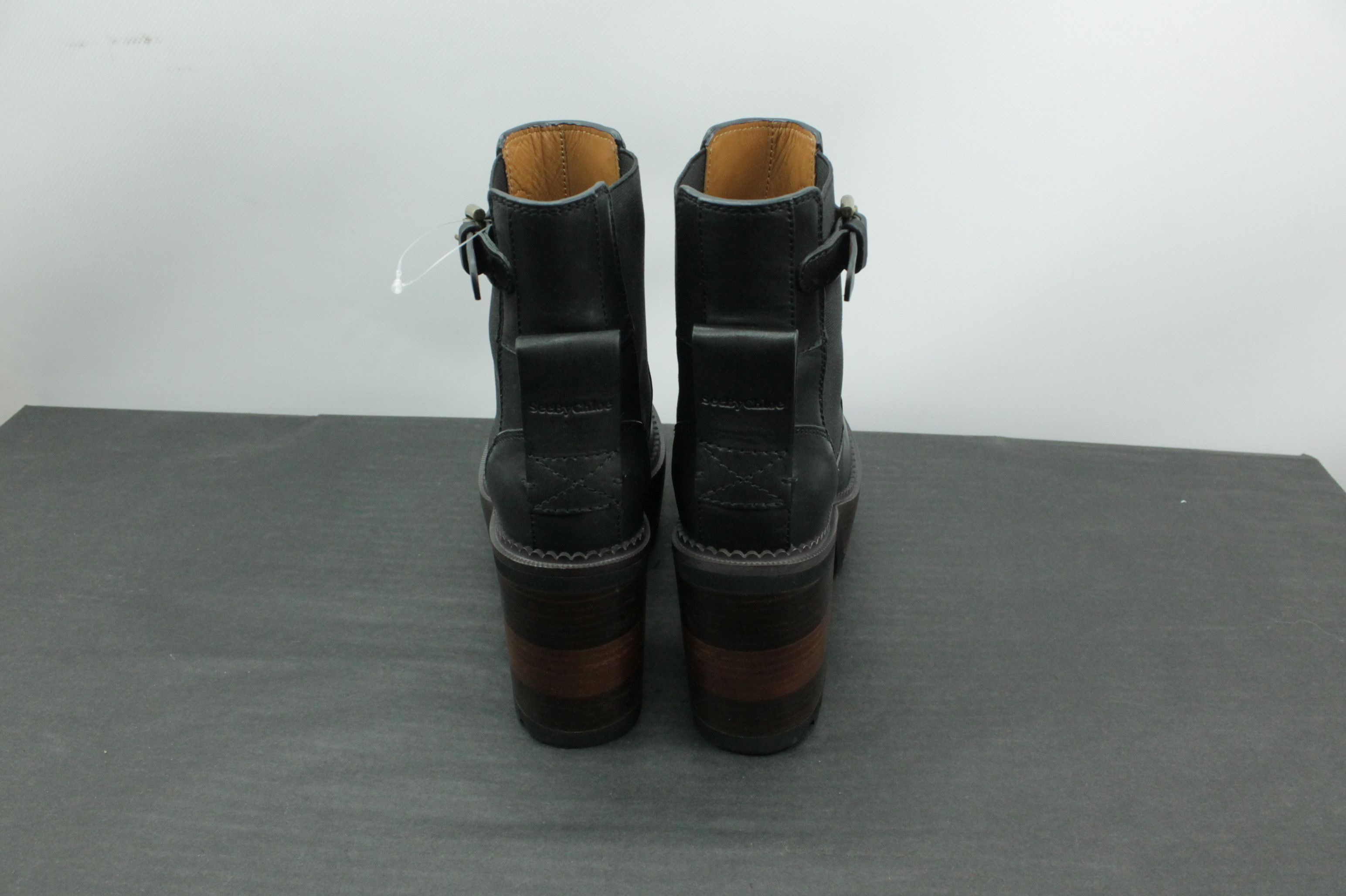 Chloe See By Chloé Block Heel Platform Black Leather Bootie Size US 5 / IT 35 - 6 Thumbnail