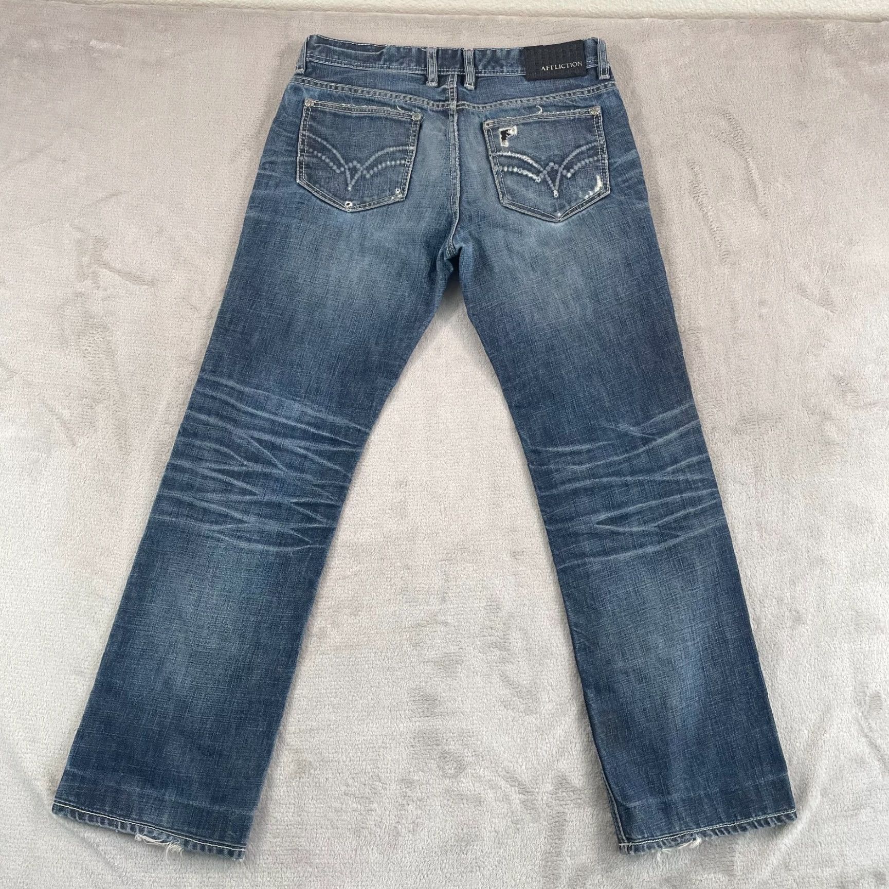 Affliction VINTAGE Affliction Jeans 32x31 Blue Distressed Slim Straight Grunge 90s Mens Size US 32 / EU 48 - 7 Thumbnail