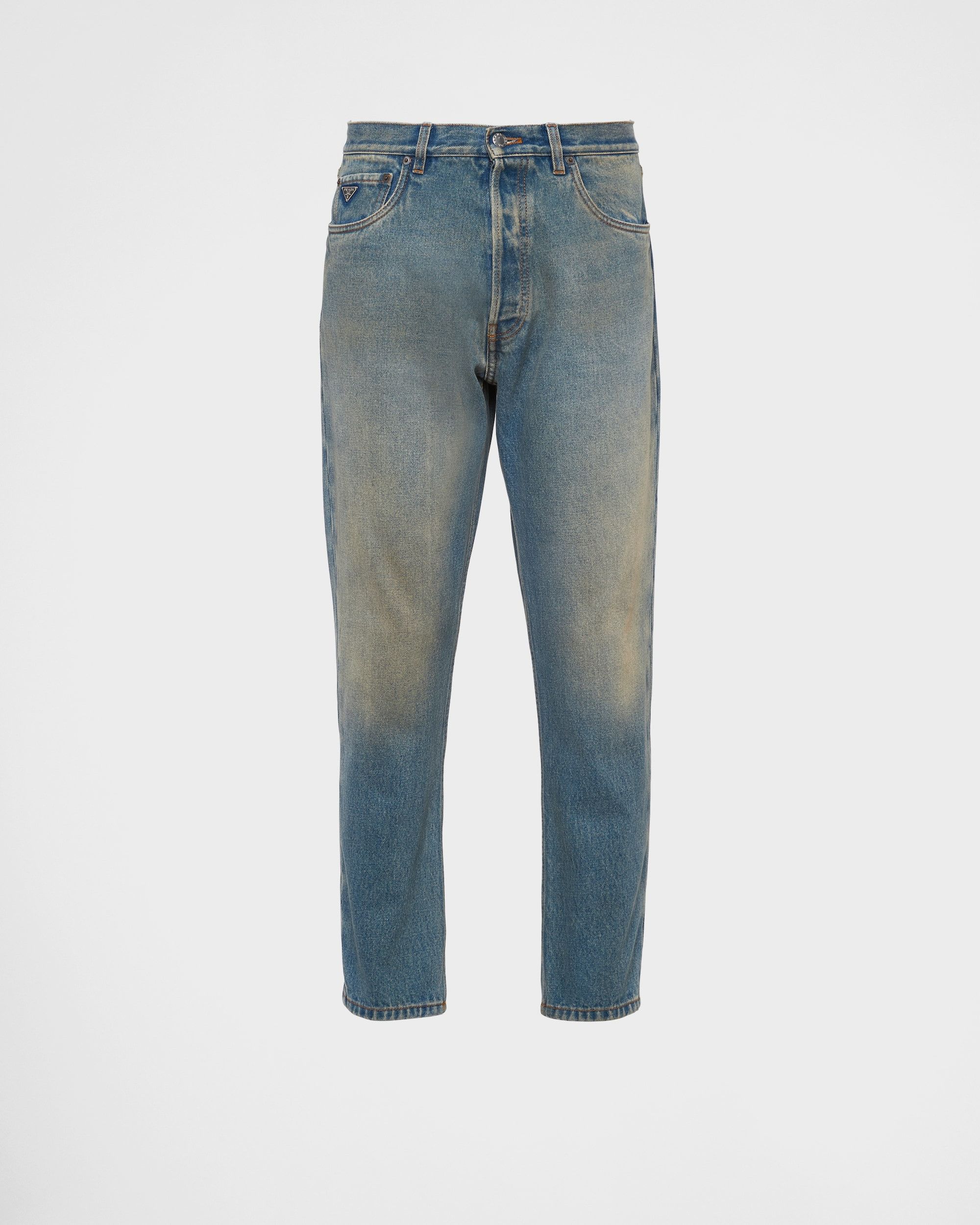 Five-pocket denim jeans with Prada patch