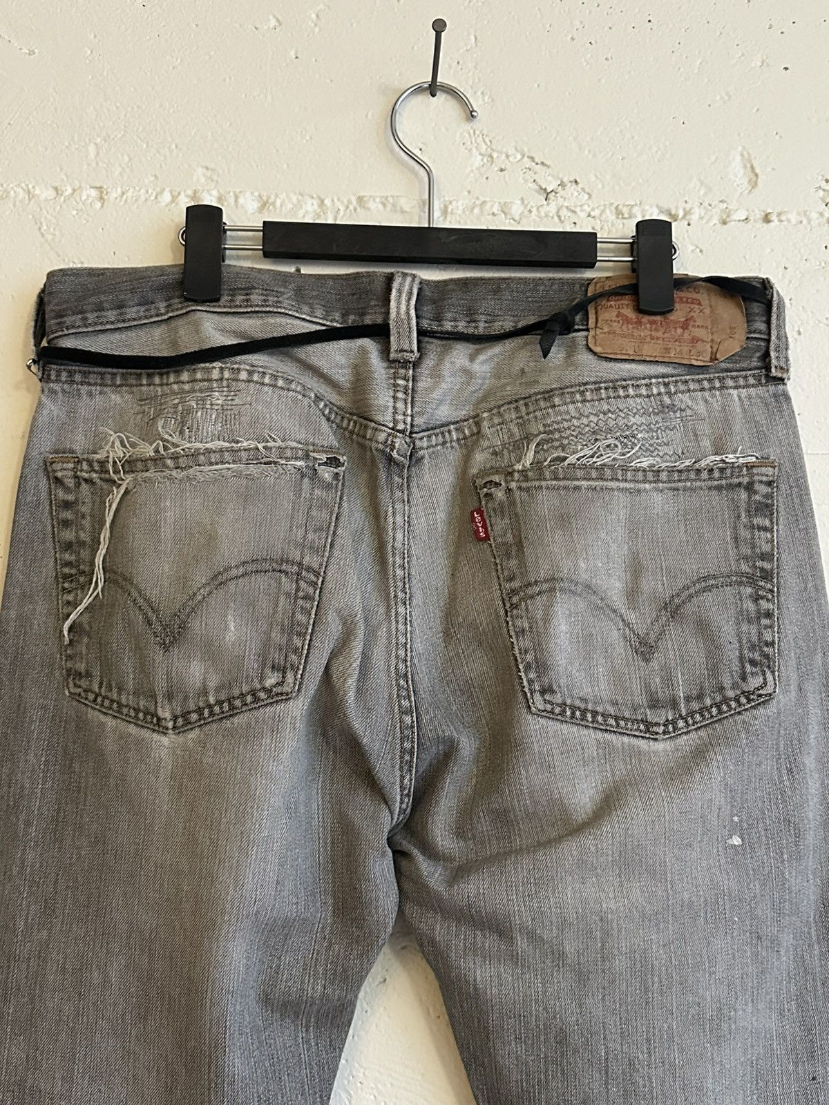 Vintage Grey Levi’s Thrashed and Repaired