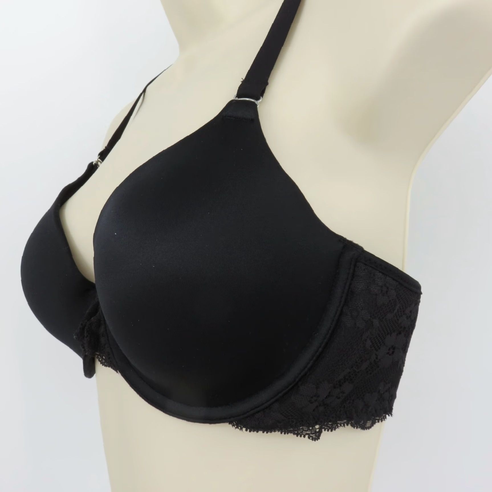 Vintage Maidenform Bra 36B 07112 One Fab Fit Extra Coverage Lace T Back Underwire Black Racerback T-Shirt Bra Women Womens Size ONE SIZE - 4 Thumbnail