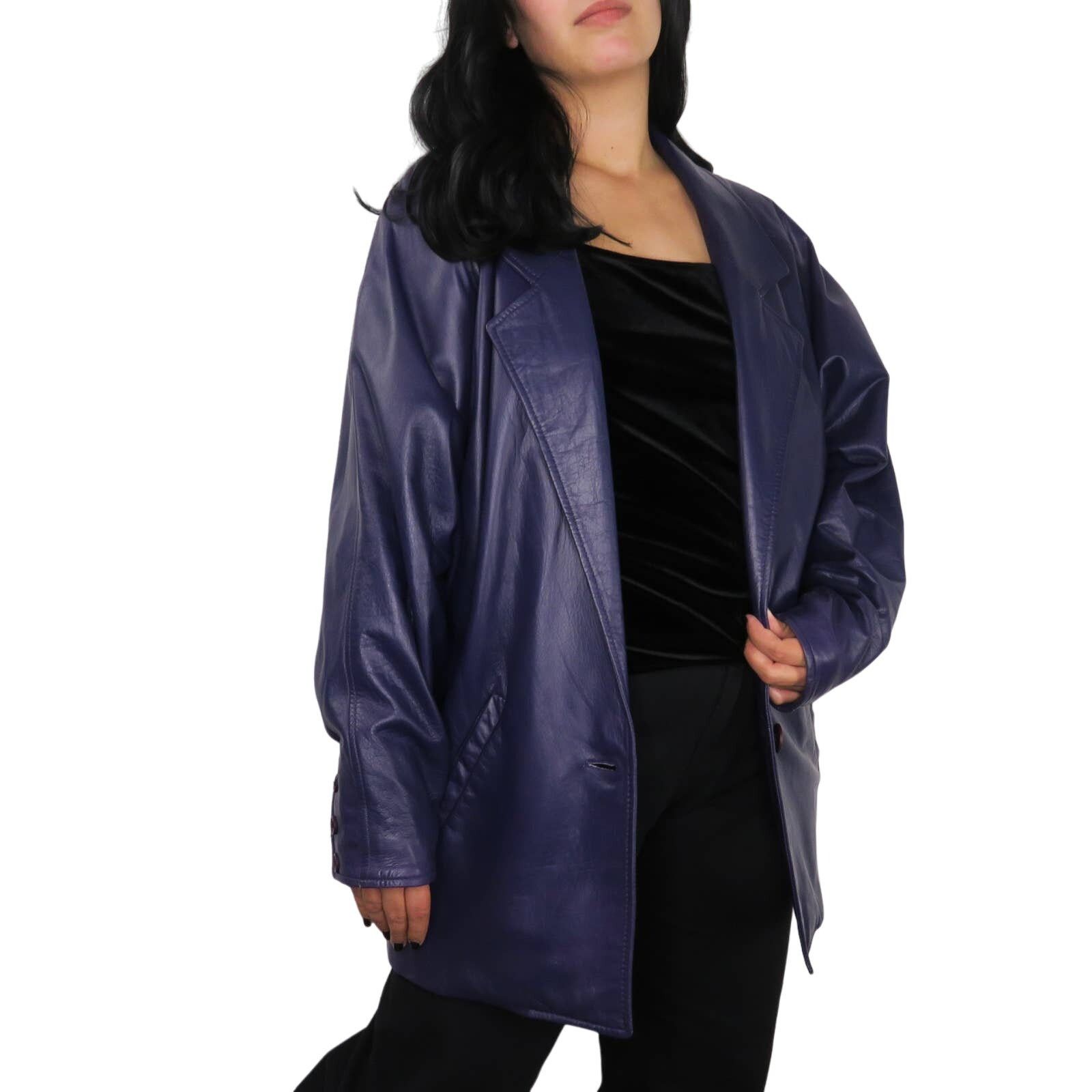 Vintage 90s Vintage Purple Leather Jacket Medium Retro Genuine Size M / US 6-8 / IT 42-44 - 7 Thumbnail