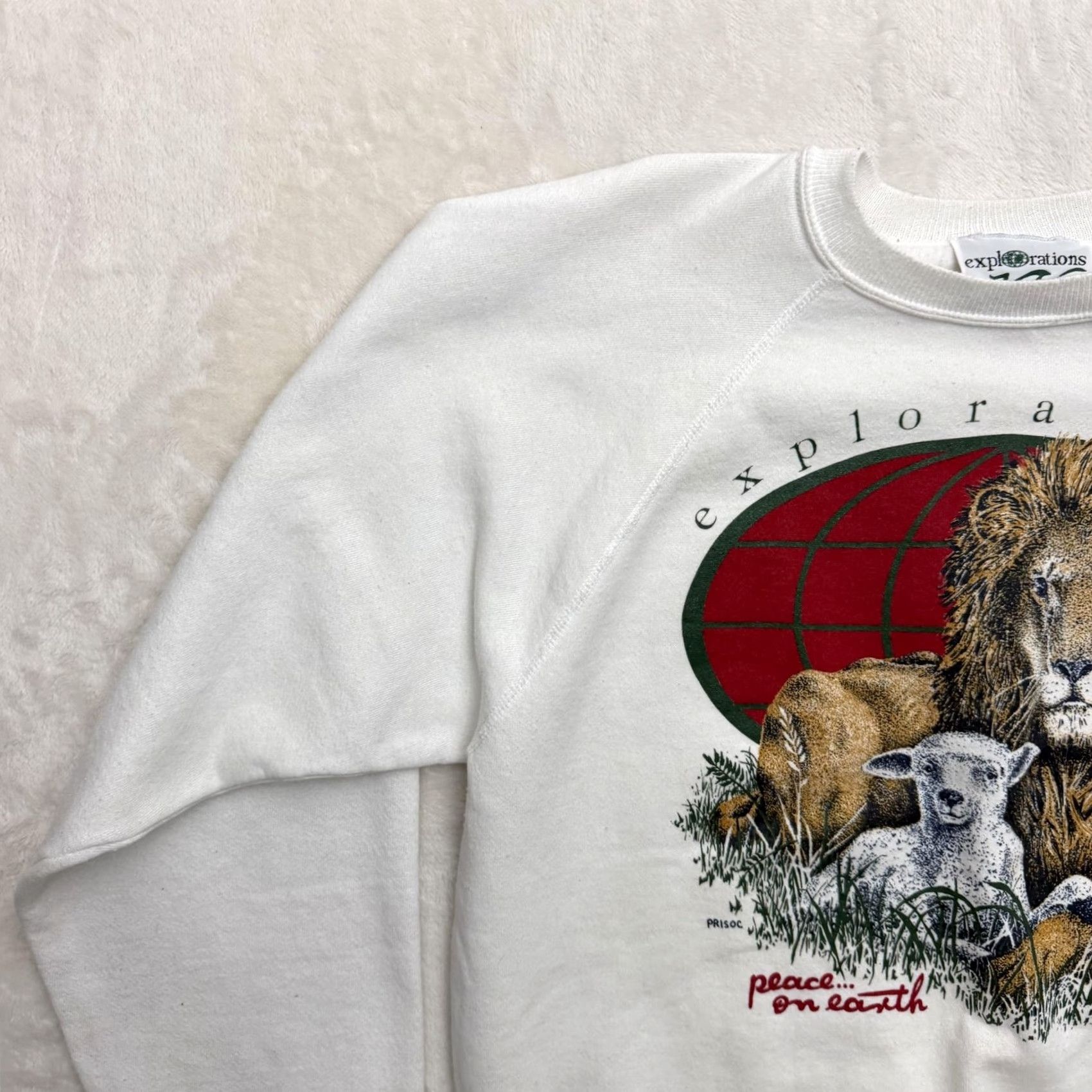 Vintage VINTAGE Explorations Peace On Earth Sweatshirt Mens XL White Graphic Print Christmas Animals Lion Lamb Size US XL / EU 56 / 4 - 6 Thumbnail